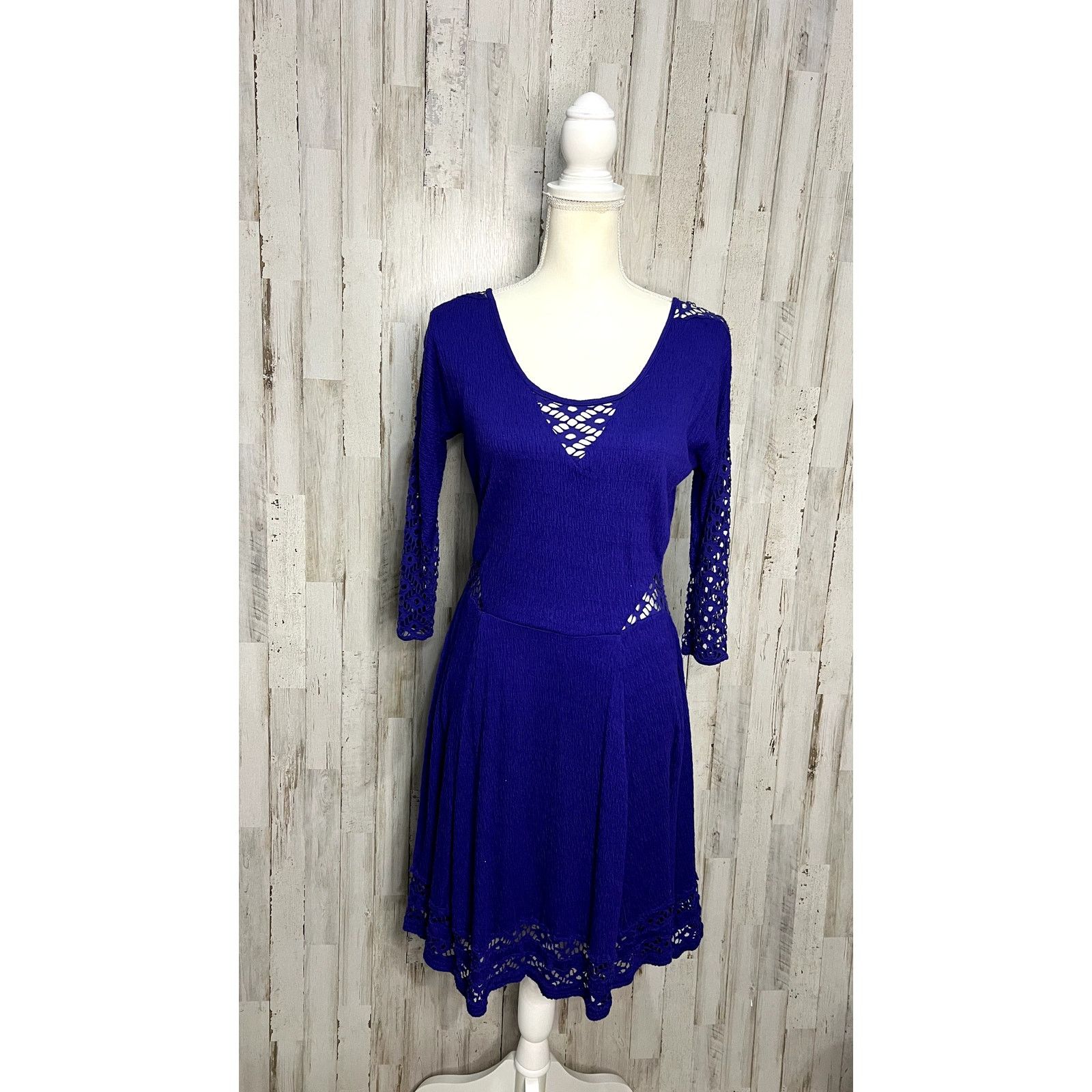 Free People Free People Women's Blue Knee Length Dress Medium Bohemian Size M / US 6-8 / IT 42-44 - 2 Thumbnail
