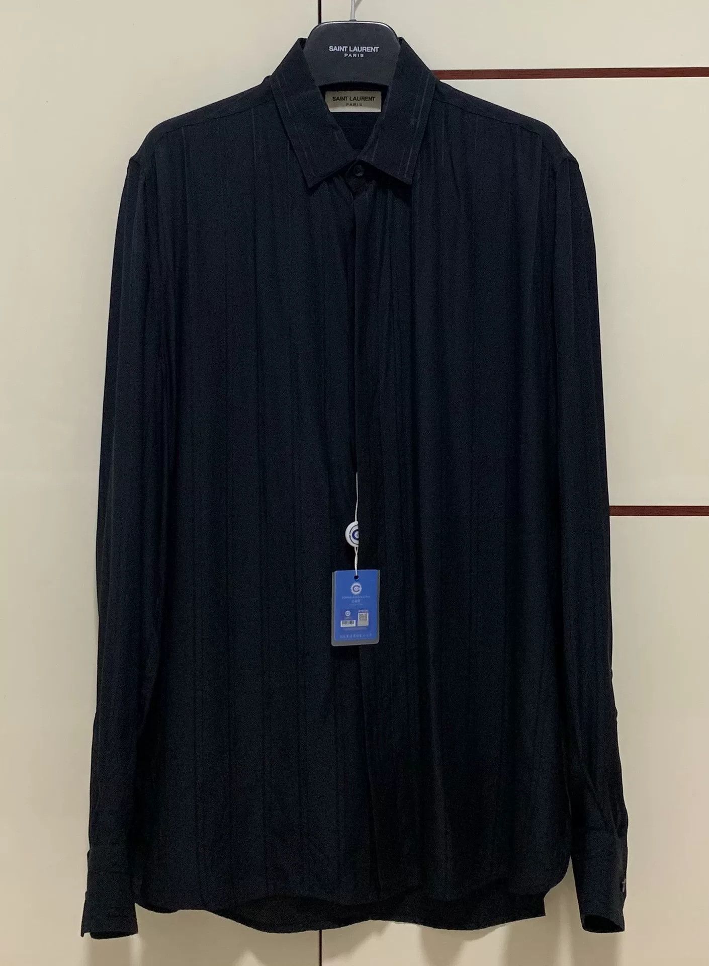 Saint Laurent Paris Saint Laurent Black Silk Striped Shirt Size US M / EU 48-50 / 2 - 1 Thumbnail