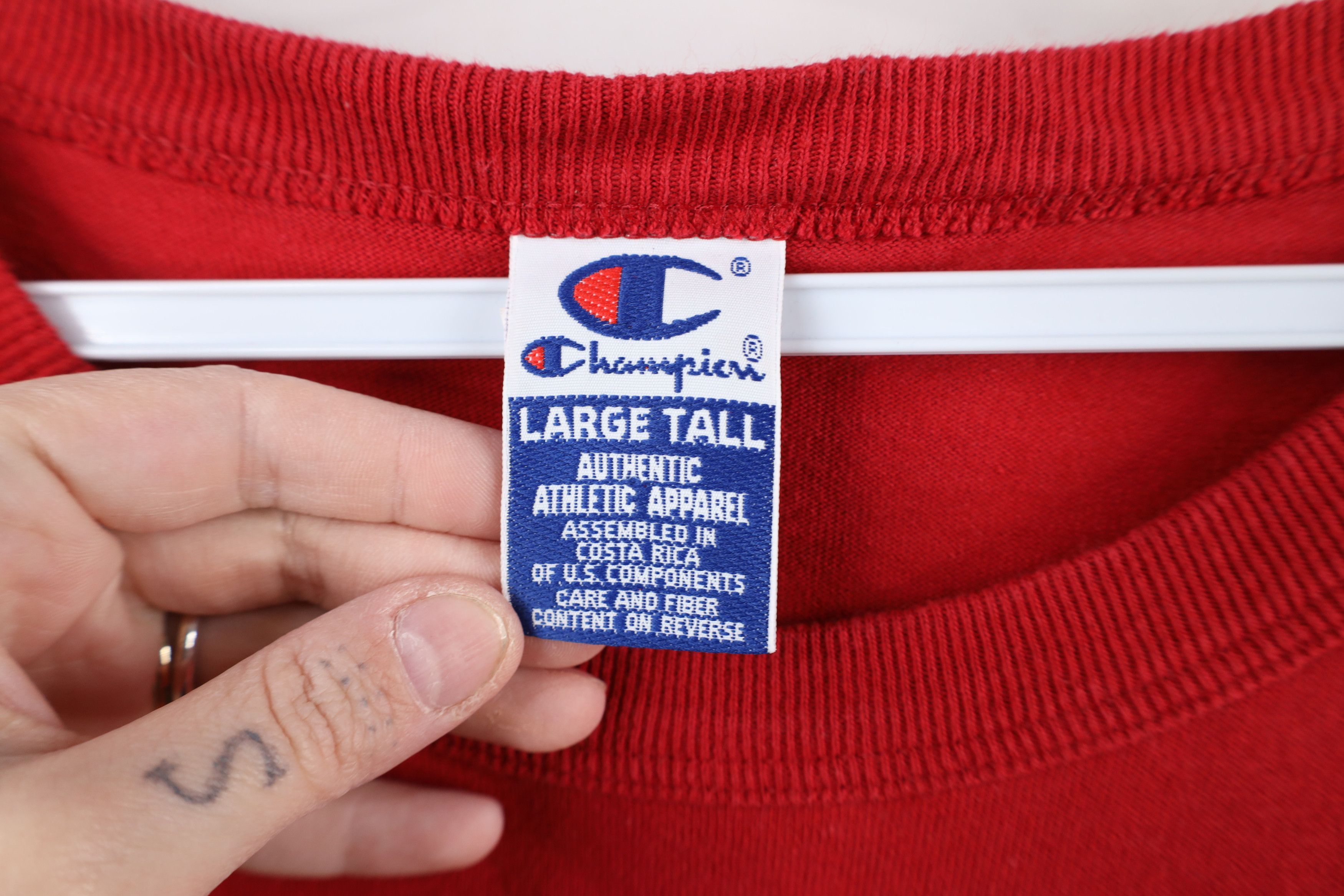 Champion × Vintage Vintage 90s Champion Faded Spell Out Jersey Knit T-Shirt Red Size US L / EU 52-54 / 3 - 6 Thumbnail