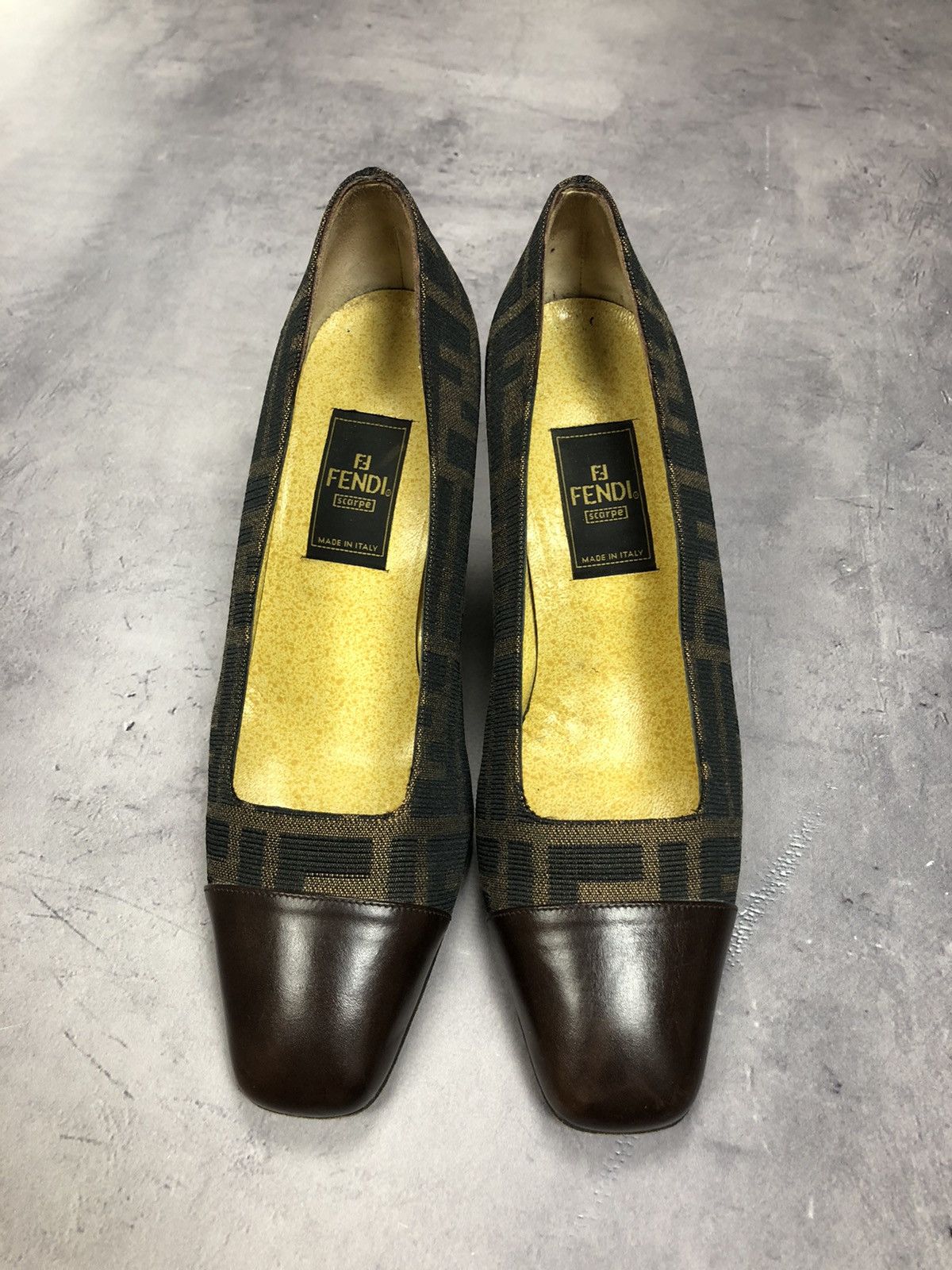 Fendi × Vintage FENDI heel pumps Zucca Canvas Leather Black FF logo 36 Size US 6 / IT 36 - 3 Thumbnail