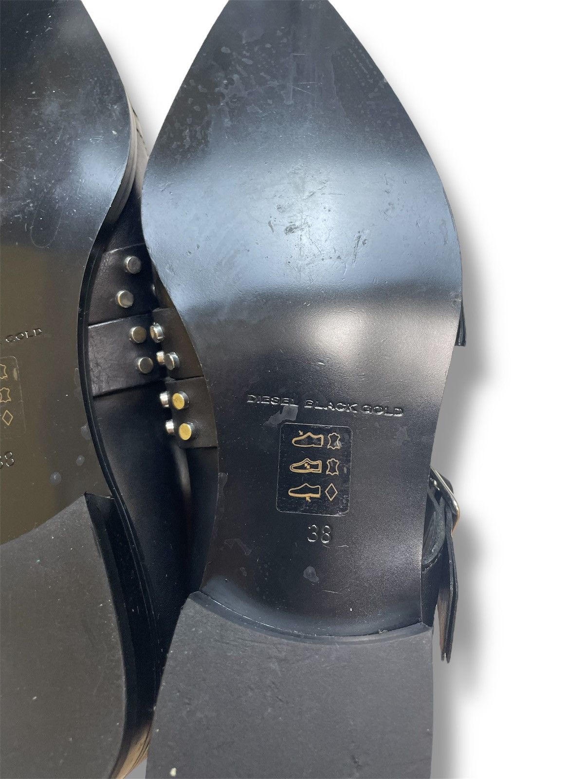 NEW! Diesel Black Gold Womens Leather Studded Biker Loafers