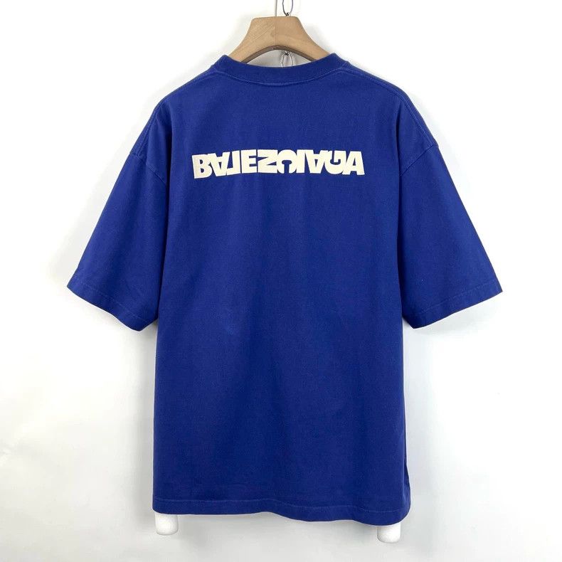 Balenciaga Balenciaga Blue reverse embroidered monogram logo short sl Size L / US 10 / IT 46 - 3 Thumbnail