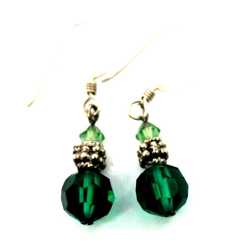 Other Vintage Emerald Green Crystal Earrings Silvertone • 1-1/4" Size ONE SIZE - 2 Thumbnail