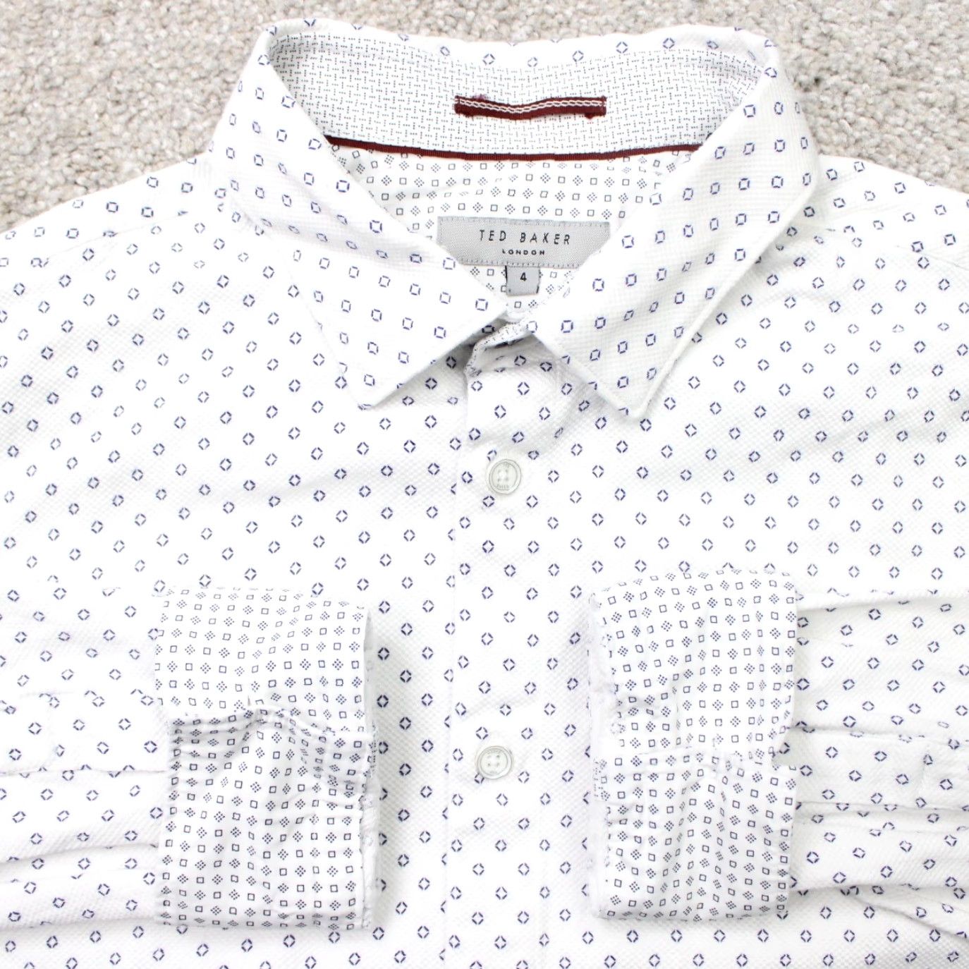 Ted Baker Ted Baker London Shirt Men L White Geometric Cotton Stretch L/S Button Up Boyfriend Regular Filtration: 90s London Size US L / EU 52-54 / 3 - 2 Thumbnail