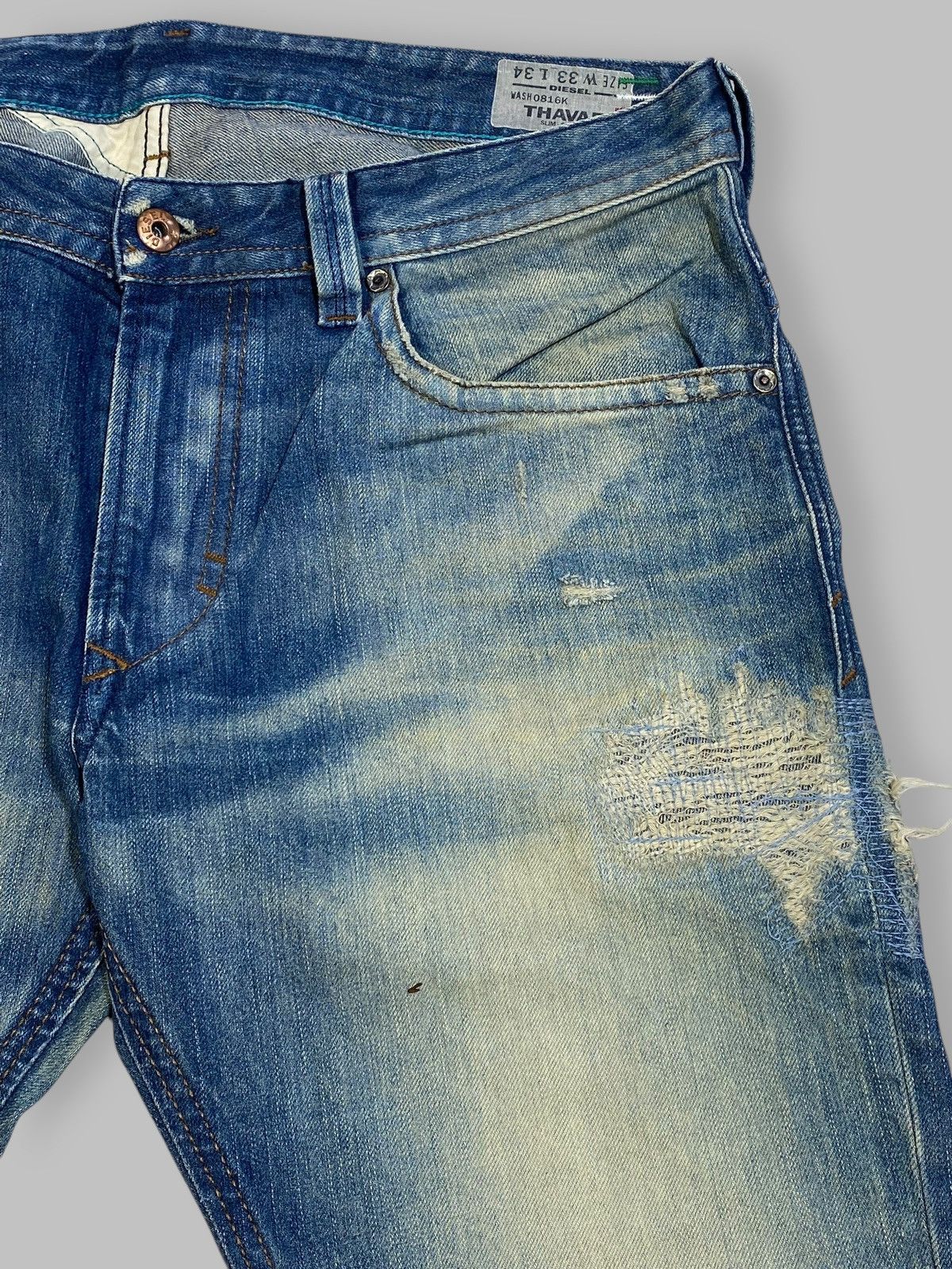 Diesel × Vintage Vintage Diesel Thavar Y2k Hype Distressed Washed Denim Jeans Size US 33 - 17 Thumbnail