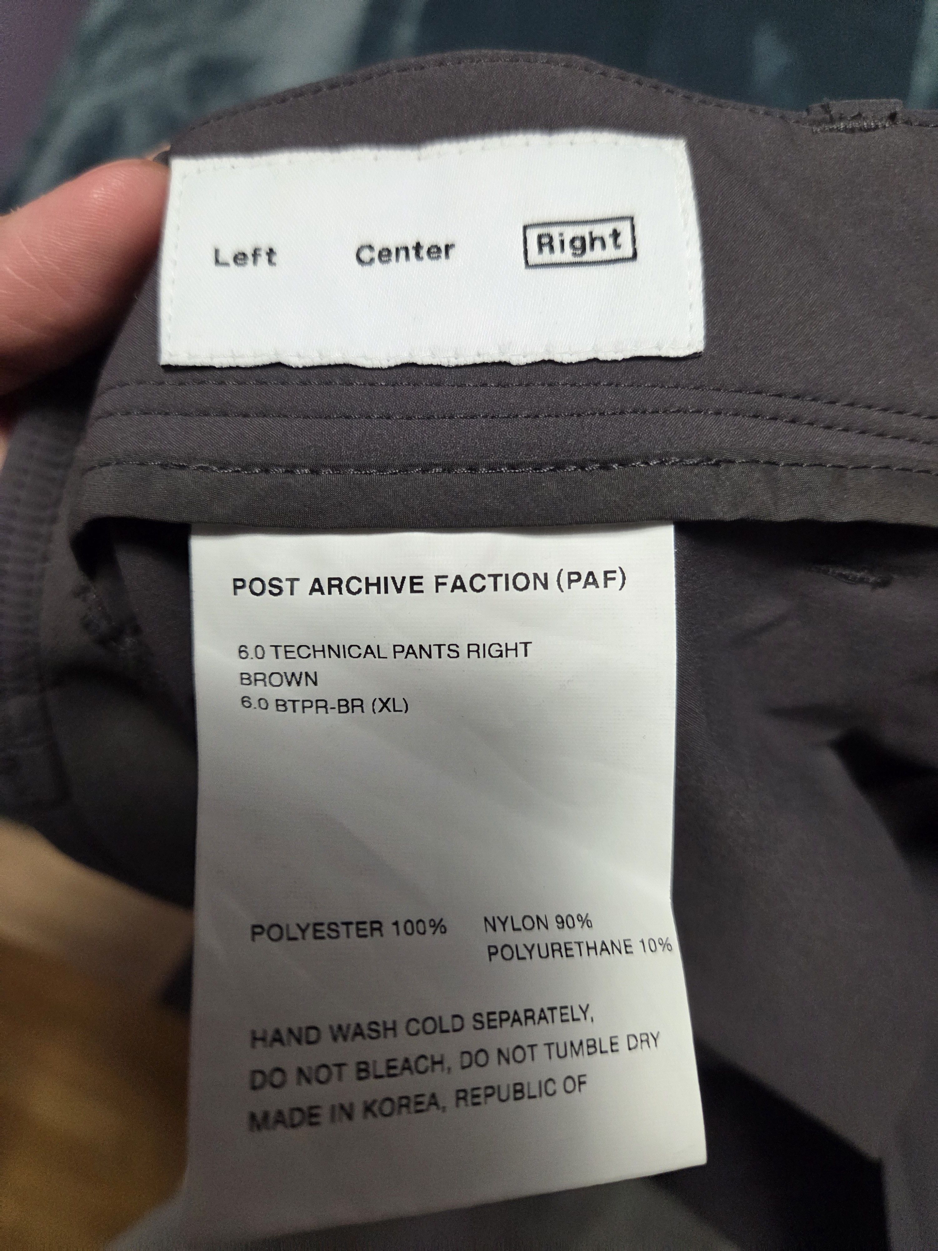 POST ARCHIVE FACTION (PAF) Post Archive technical pants 6.0 Right BROWN Size US 36 / EU 52 - 3 Thumbnail
