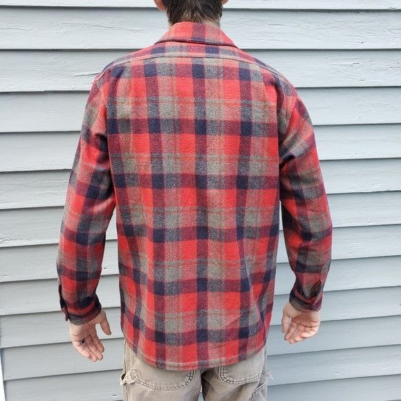 Vintage 60s Pendleton Wool Board Shirt Red Navy Blue Gray