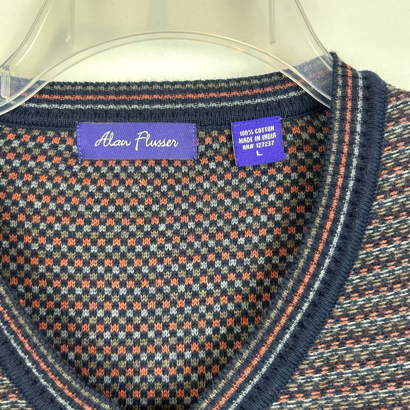 Vintage Alan Flusser Sweater Mens L Pullover V Neck Cotton Golf Preppy Academia Size US L / EU 52-54 / 3 - 3 Thumbnail