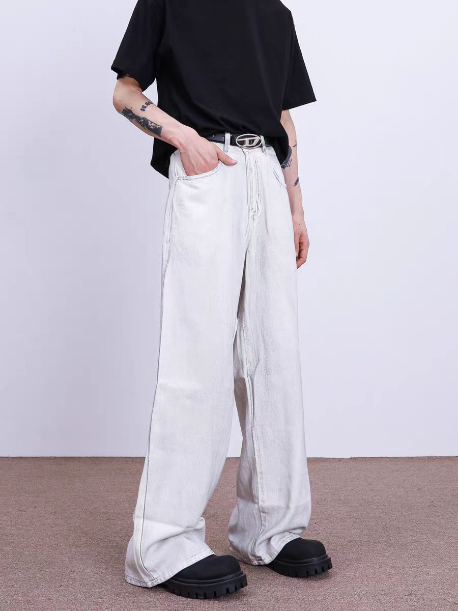 Japanese Brand × Jean Distressed white baggy straight-leg jeans Size US 30 / EU 46 - 1 Thumbnail