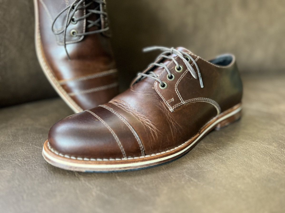 HELM Helm Shoes Bradley cap toe, men’s 9.5 brown/teak color, EUC Size US 9.5 / EU 42-43 - 1 Thumbnail