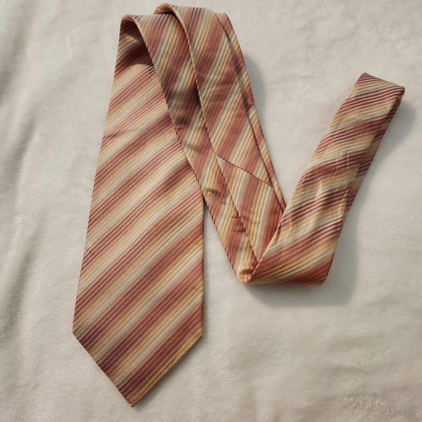 Alfani Alfani Silk Neck Tie Fall Colors Stripes Orange Salmon Cream Size ONE SIZE - 6 Thumbnail