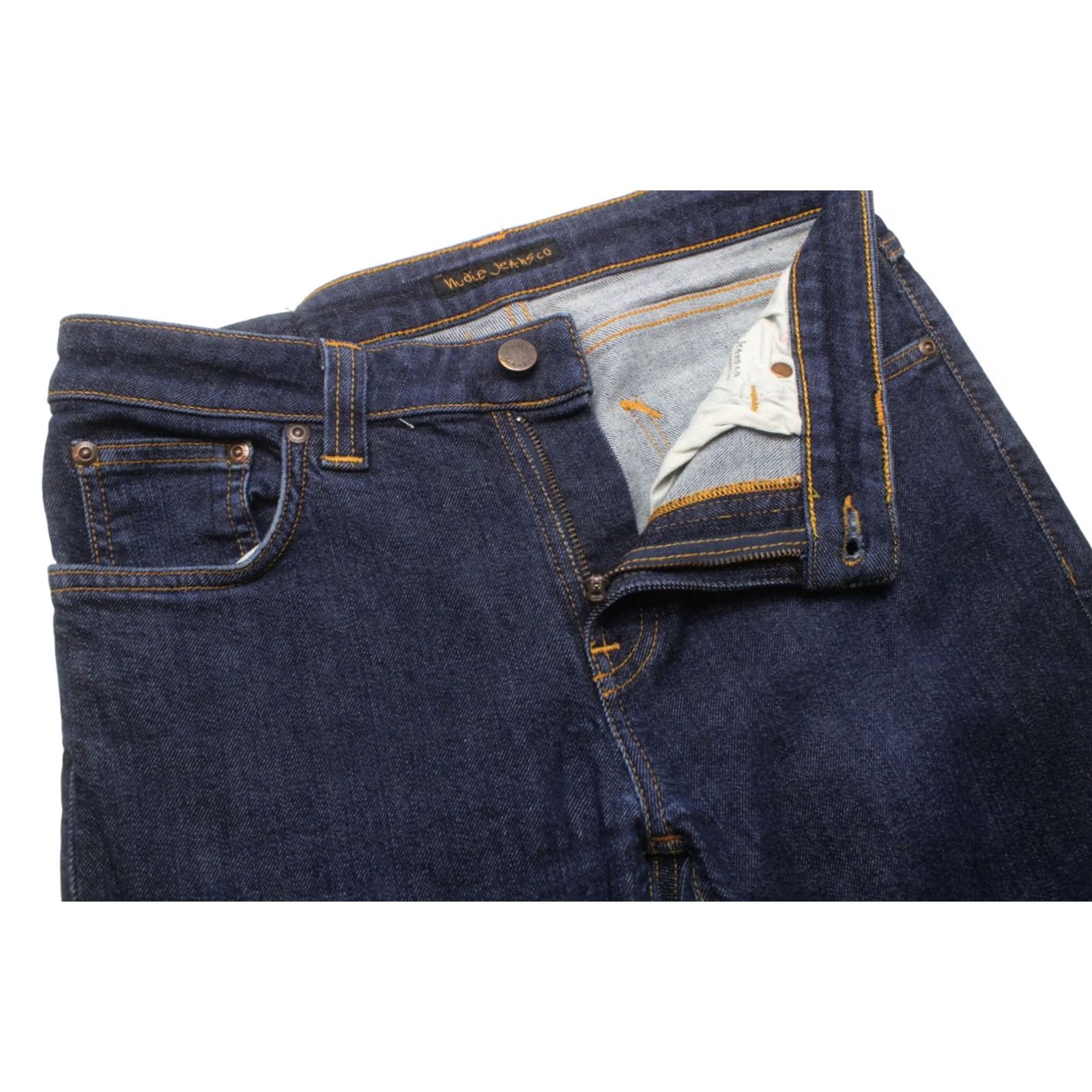 Vintage NUDIE Skinny Lin Rinsed Open Orange Jeans Men's W31/L32 Dark Fade Zip Denim Pants Slim Fit Casual Size US 31 - 4 Thumbnail