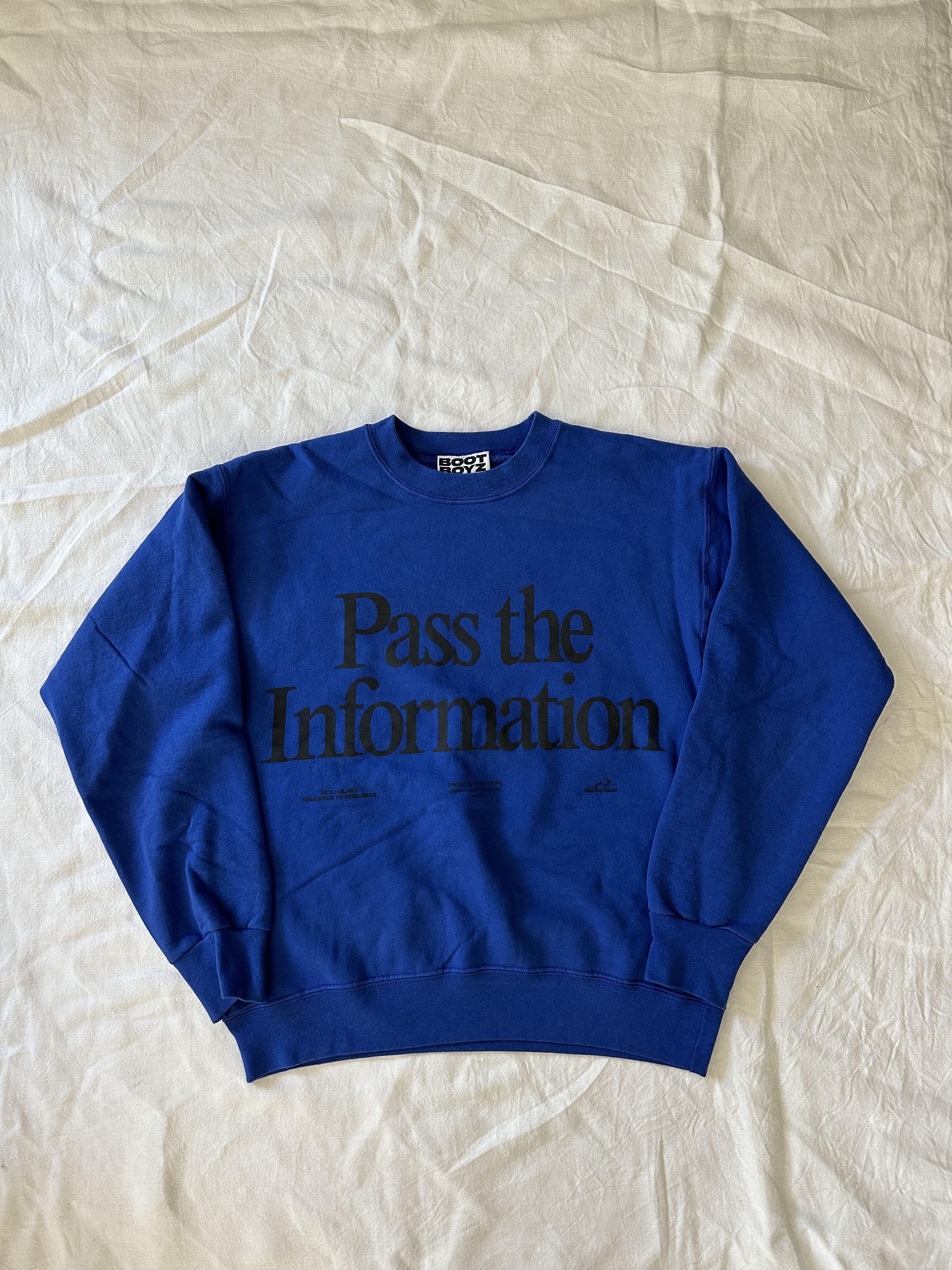 image of Boot Boyz Biz Pass The Information / Extend The Knowledge Crewneck in Blue, Men's (Size Medium)