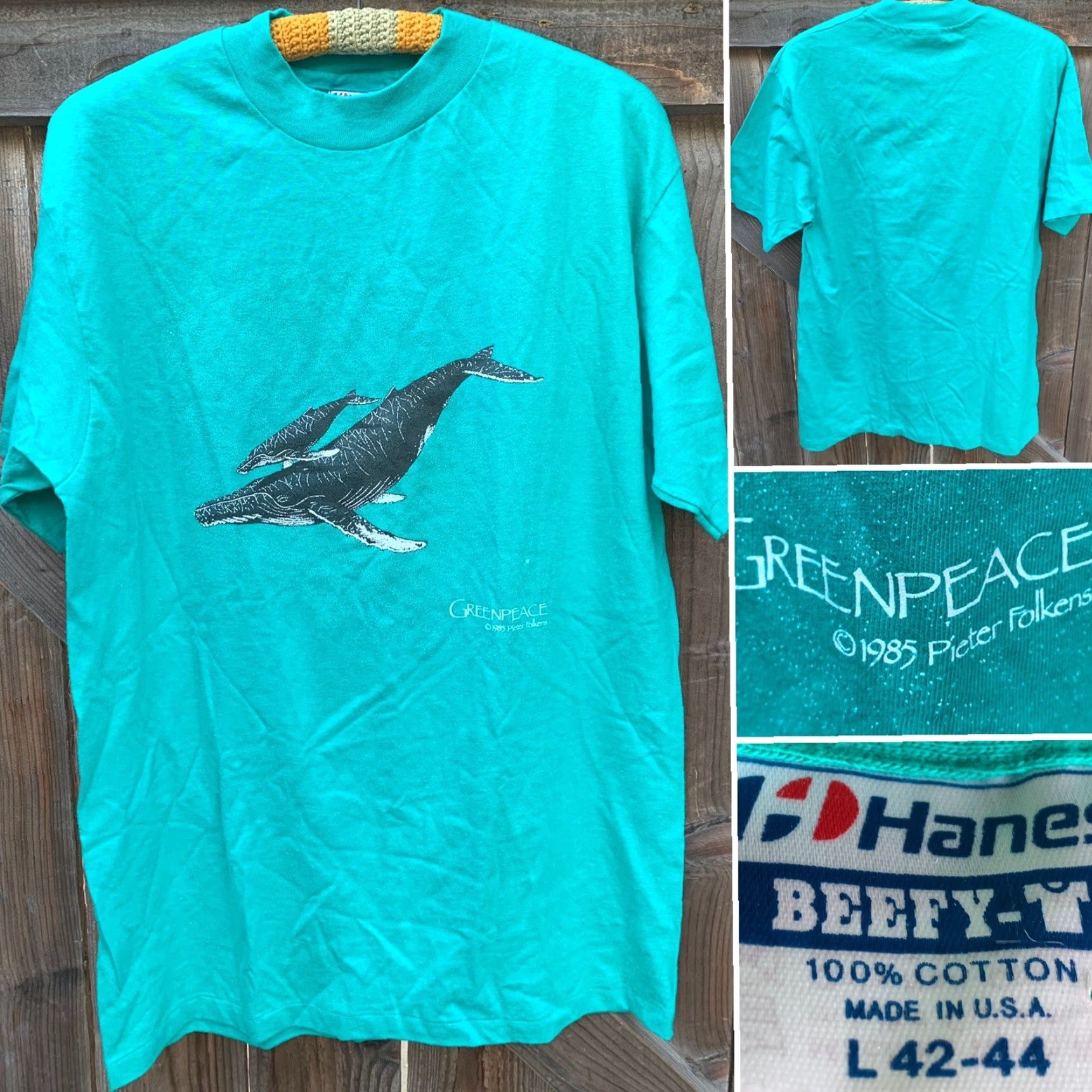 Hanes VINTAGE Greenpeace Humpback Whales T-Shirt Mens L 1980s Hanes 100% Cotton Graphic Tee See Pics Size US L / EU 52-54 / 3 - 3 Thumbnail