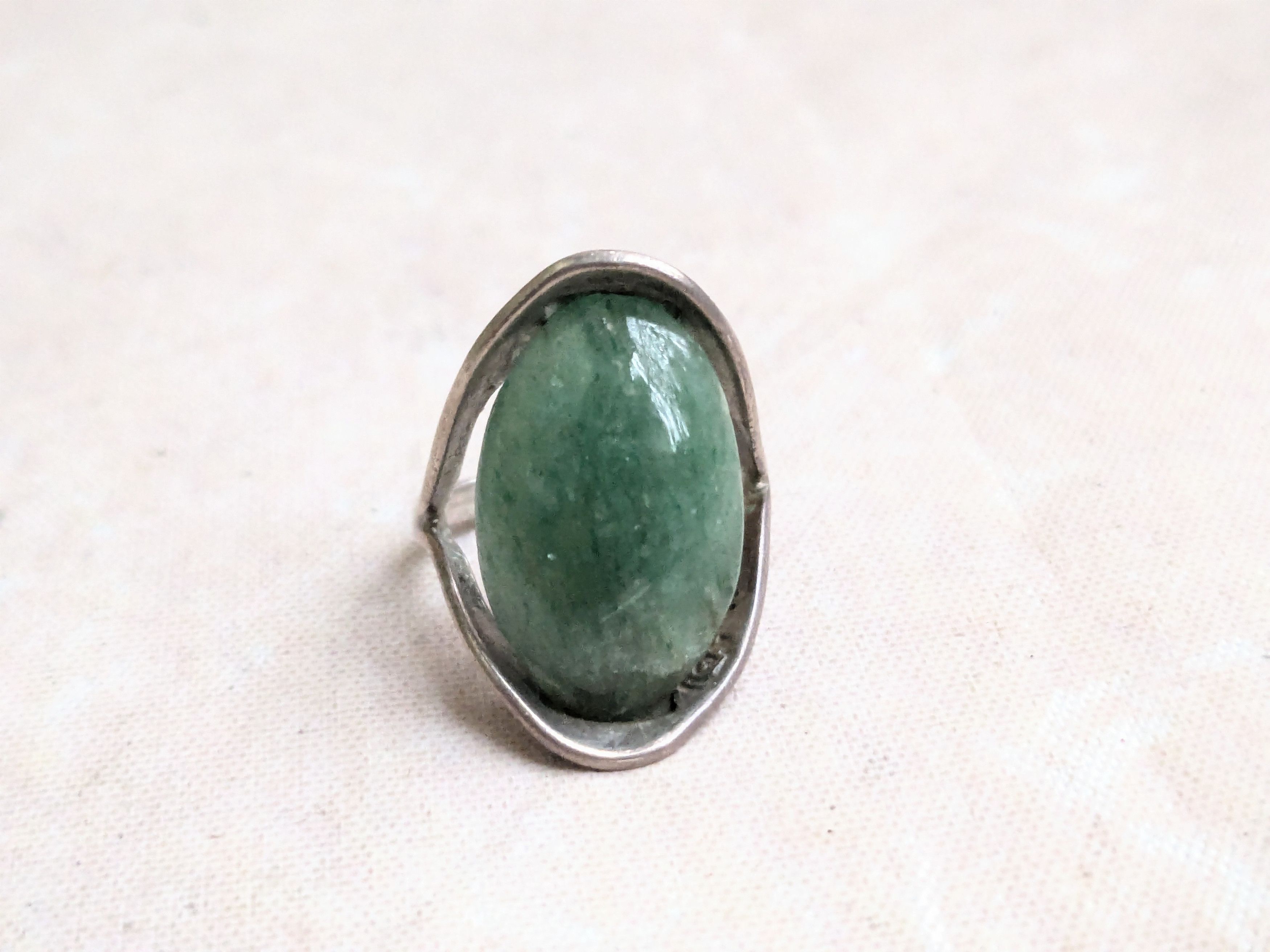 Sterling Silver Vintage Sterling Silver Ring Green Aventurine 5.75 Taxco Size ONE SIZE - 4 Thumbnail