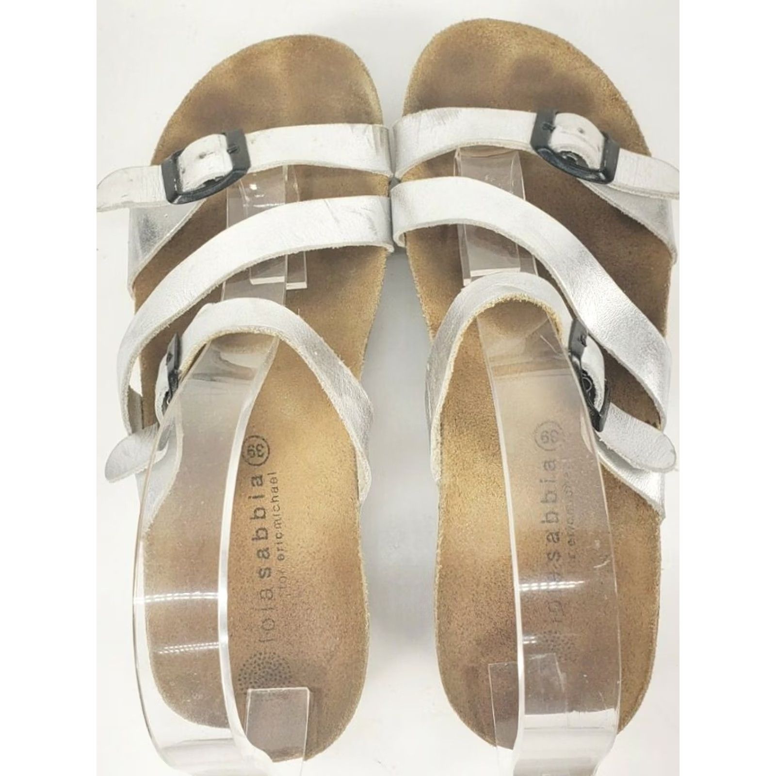 Vintage Lola Sabbia by Eric Michael BECKY Women's Leather Comfort Sandals Slide Size 8.5 EU 39 Silver Buckle Casual Comfort Shoes Size US 10 / IT 40 - 5 Thumbnail