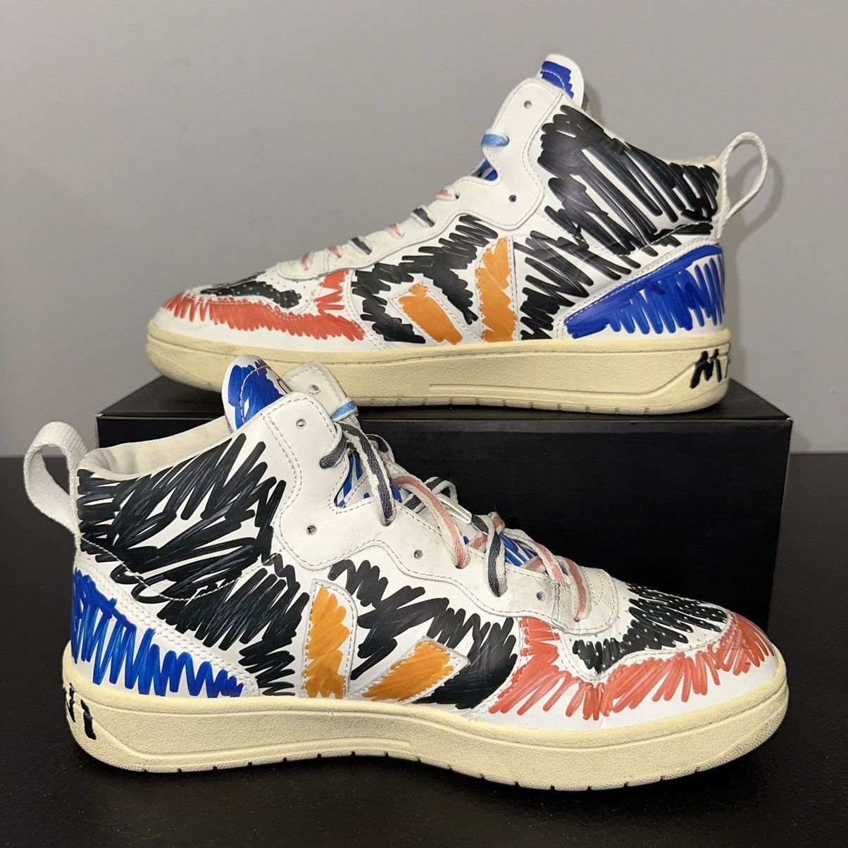 Marni × Veja VEJA x MARNI V-15 SCRIBBLE SNEAKERS MEN SHOES Size 45 (11.5) Size US 11.5 / EU 44-45 - 2 Thumbnail