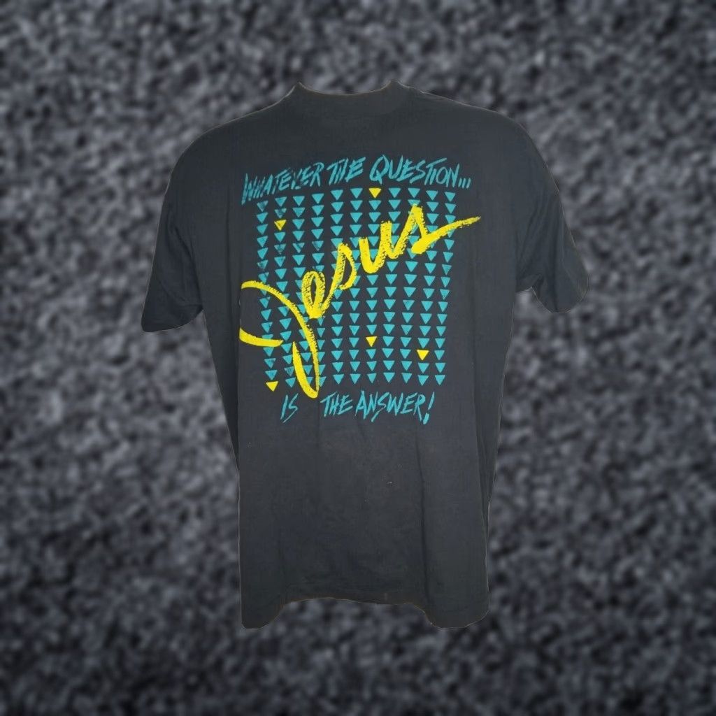 Fruit Of The Loom VINTAGE Fruit of the Loom Men's XL T-Shirt Religious Jesus The Answer Cotton Made in USA Black Graphic 80s Size US XL / EU 56 / 4 - 1 Thumbnail