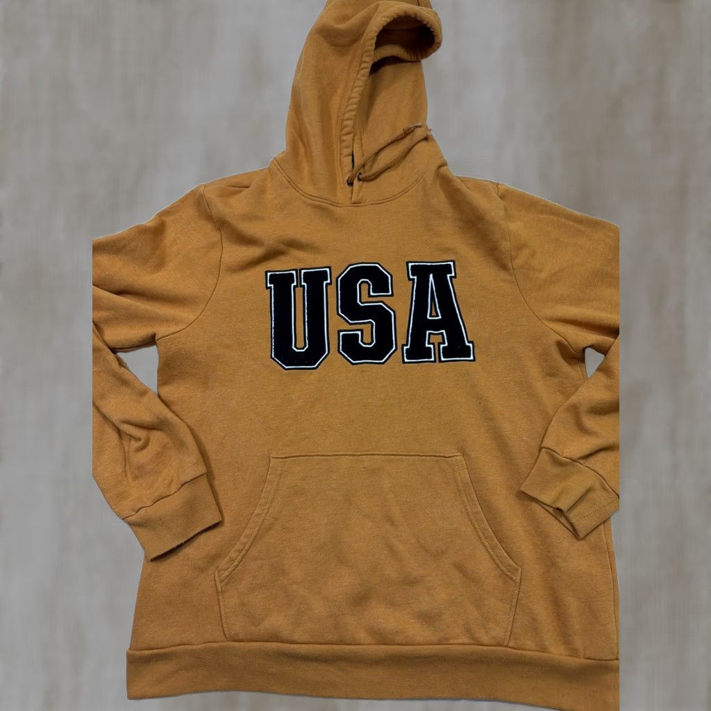 Old Navy VINTAGE Old Navy USA Graphic Hoodie Sweatshirt Mens XL Yellow Mustard Pullover Size US XL / EU 56 / 4 - 1 Thumbnail
