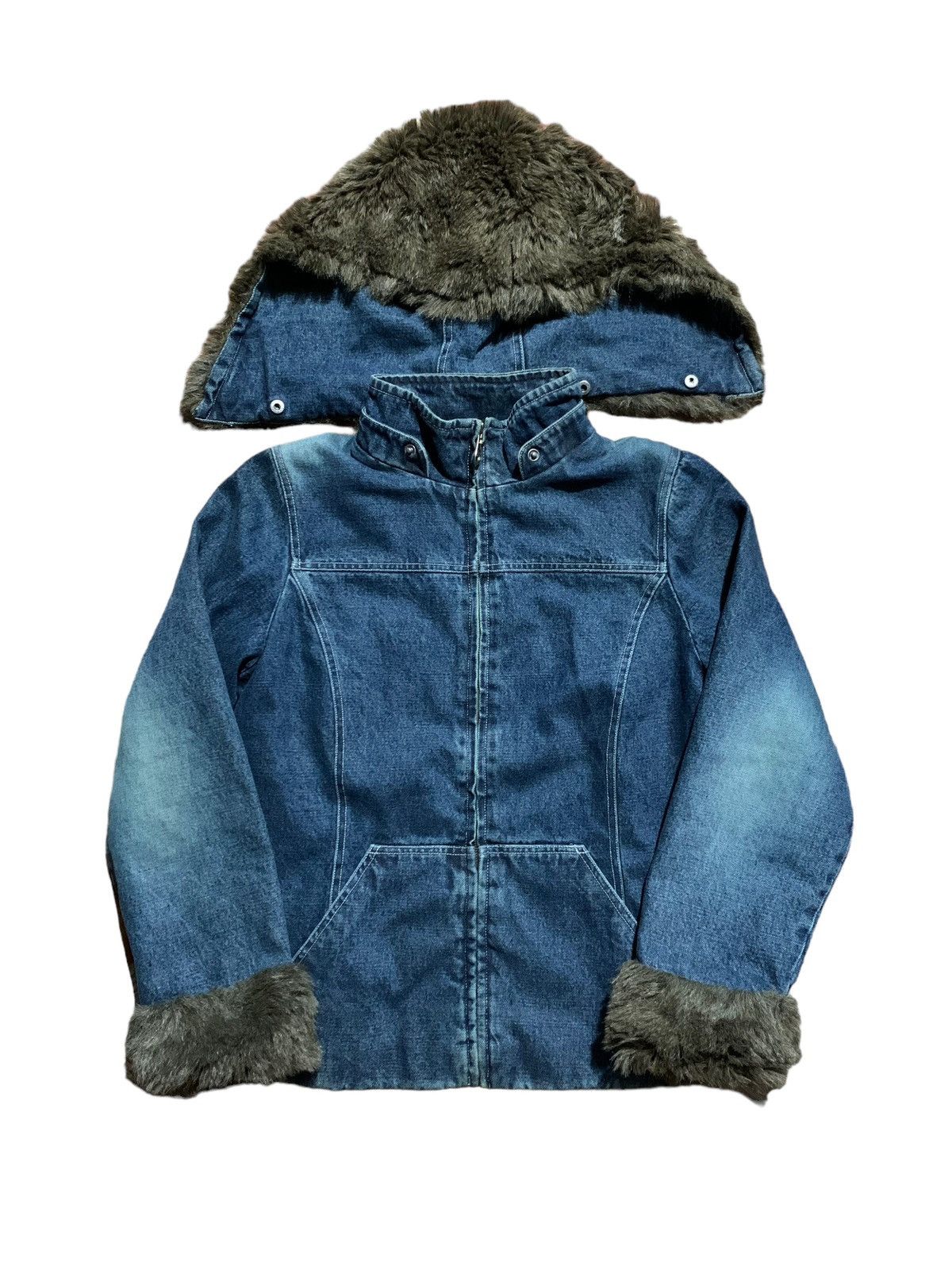 image of If Six Was Nine x Le Grande Bleu L G B Reversible Fur Hoodie Denim Jacket (Size Medium)