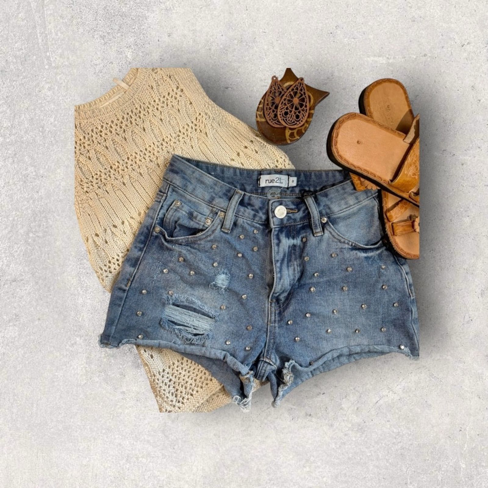 rue21 Rue21 Blue Denim Studded Women's Shorts Size 25" / US 0 / IT 36 - 1 Preview