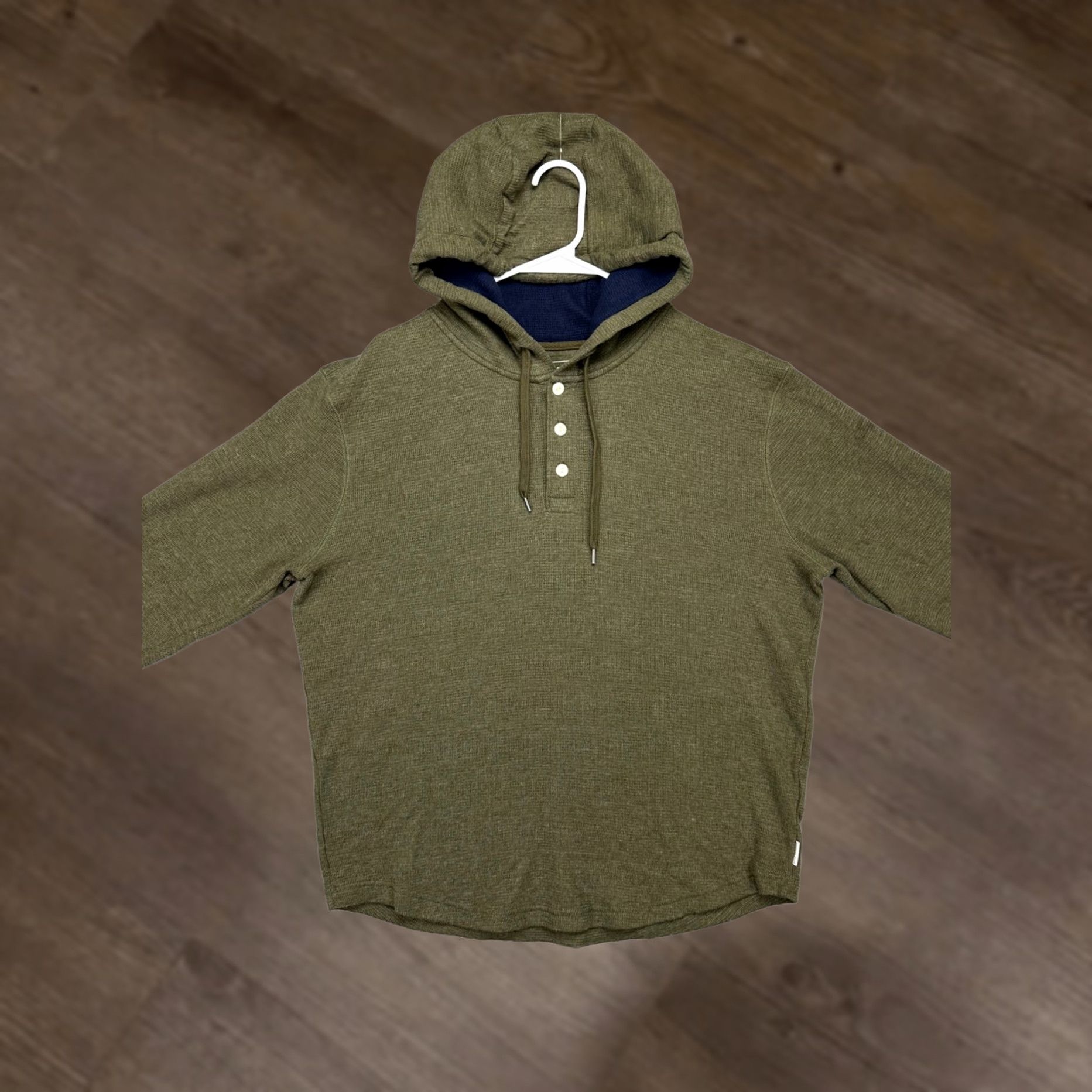 Vintage VINTAGE American Eagle Hoodie Shirt Mens Medium Green Thermal Henley Drawstring Public? Size US M / EU 48-50 / 2 - 1 Thumbnail