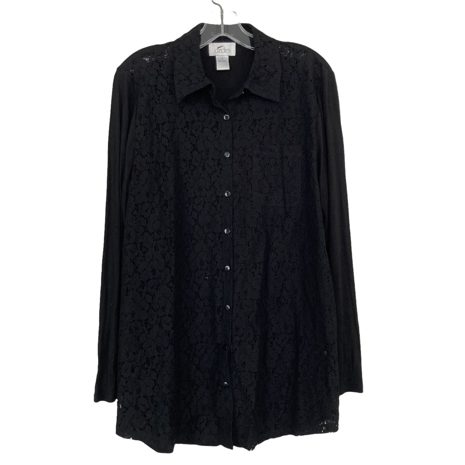 Other Circles Black Lace Front Long Sleeve Button Down Sz M Size M / US 6-8 / IT 42-44 - 6 Thumbnail