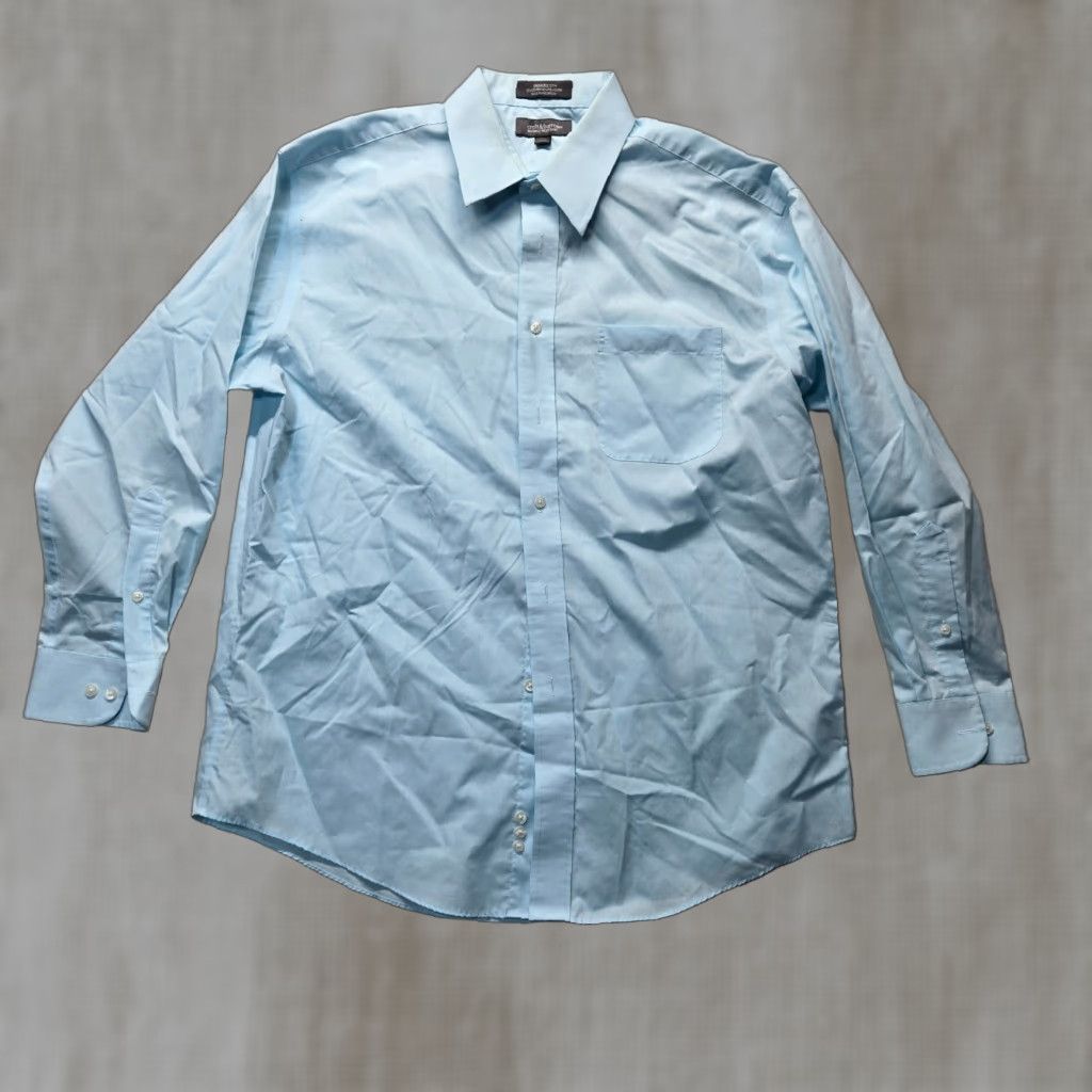 Croft & Barrow Croft & Barrow Shirt Men 16.5 Blue Button-Up Long Sleeve Solid Cotton Polyester Classic Big & Tall Adults Mens Size US XL / EU 56 / 4 - 1 Thumbnail