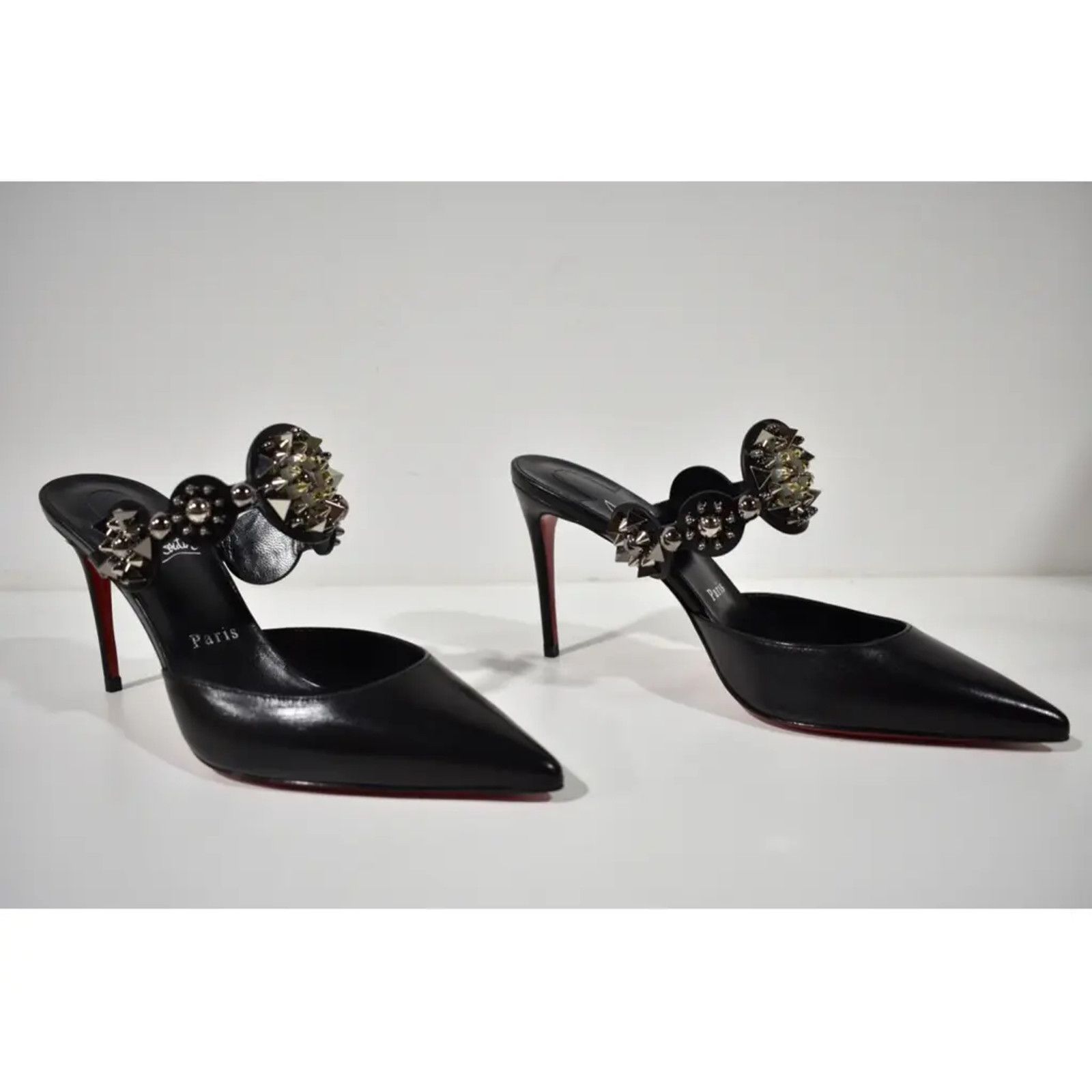 Christian Louboutin Miss Goldora 85 Black Backless Sandal Mule Heel Pump 38 Size US 8 / IT 38 - 4 Thumbnail