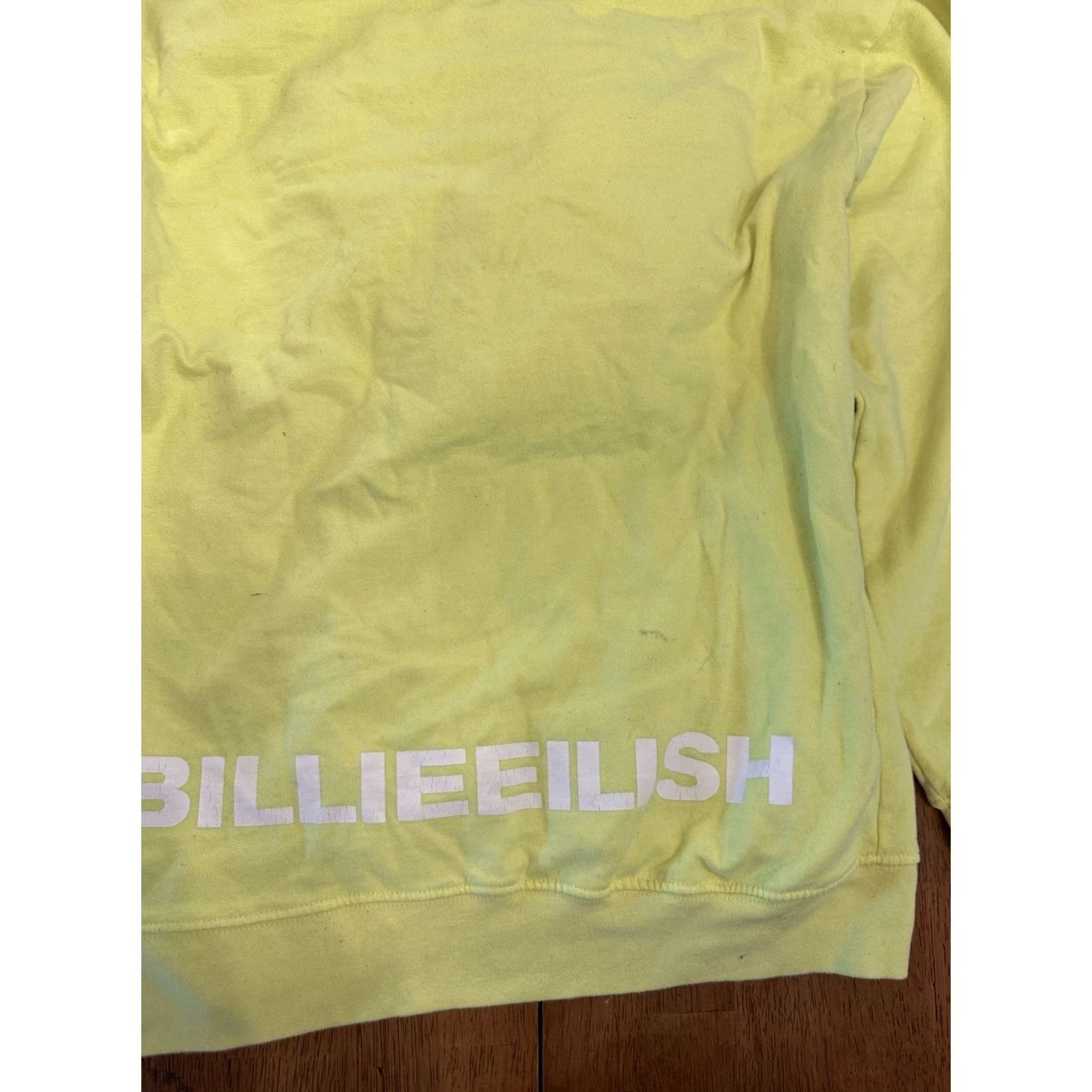 Vintage Billie Eilish Hoodie Sweatshirt Small 2020 Yellow Neon Stains Distress Womens Regular Hoodie Pullover Graphic Print Logo Pockets All Seasons VINTAGE? Size S / US 4 / IT 40 - 7 Thumbnail