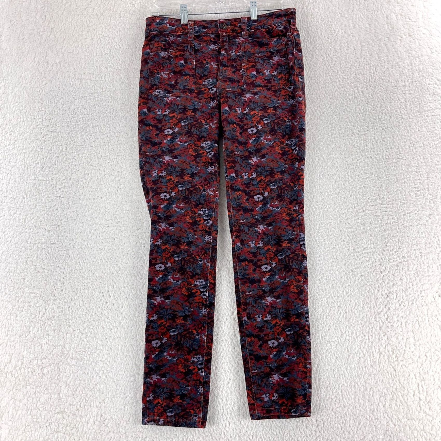 Anthropologie Pilcro Anthropologie Maroon Floral Corduroy High-Rise Skinny Pants Womens 29 Size 29" - 2 Thumbnail