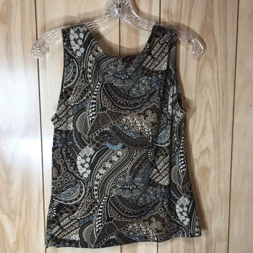 George George Brown & Cream Floral Paisley V-Neck Lined Tank Top M Size M / US 6-8 / IT 42-44 - 2 Thumbnail