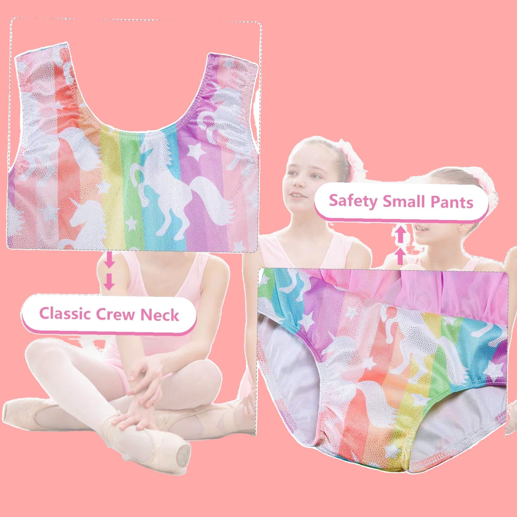 Unicorn Ballet Rainbow Smiling Eyes Tank Gather Sleeve Leotard