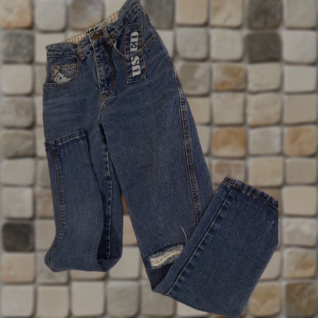 Denime VINTAGE Get Used Denim Jeans Women's 26 Blue Cotton 5-Pocket Straight Distressed Inseam 29 EUC Size 26" / US 2 / IT 38 - 1 Thumbnail