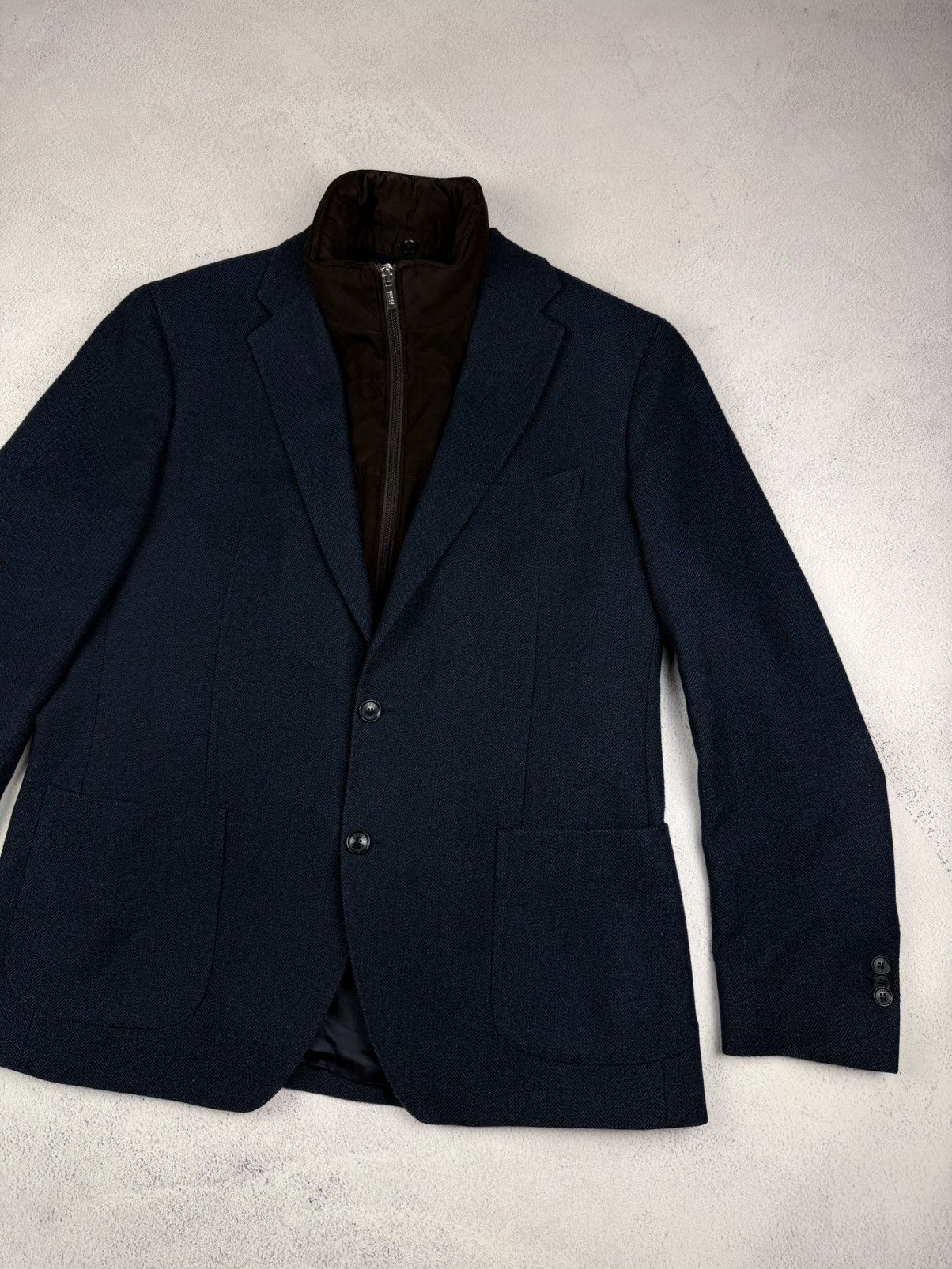 Boggi Boggi Milano Mens Blazer Navy Blue Size 54 Fit Quilted Lined Size 54R - 2 Thumbnail