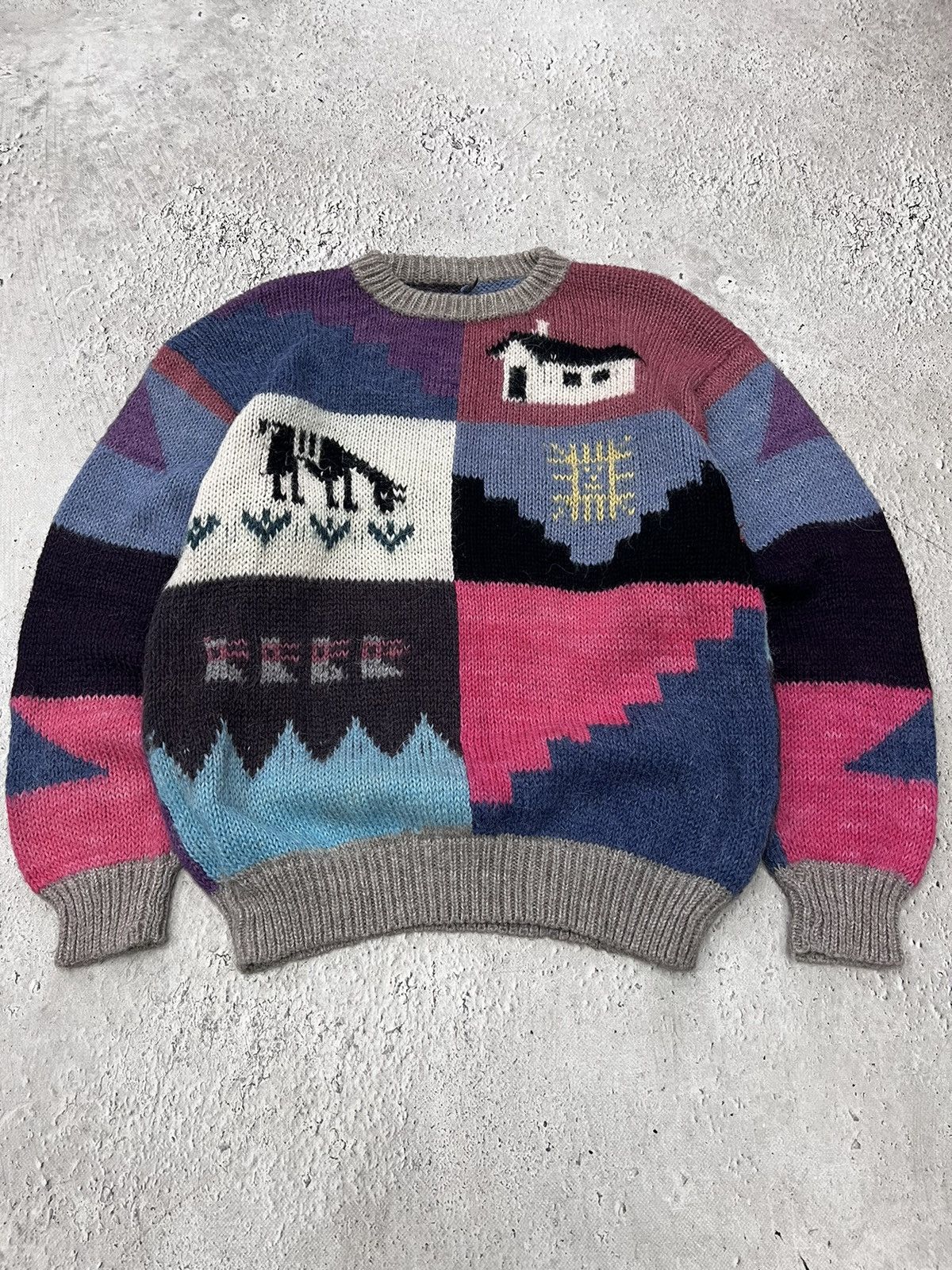 Japanese Brand × Lacoste × Vintage RARE PRINTED vintage Full Print Art sweater Wool Knit Size US M / EU 48-50 / 2 - 1 Thumbnail