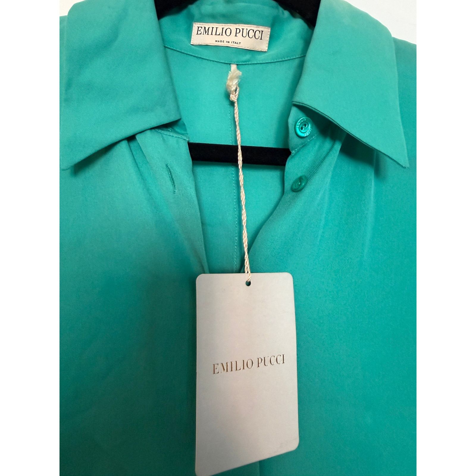 Emilio Pucci Emilio Pucci NWT Teal Silk Shirt Size M / US 6-8 / IT 42-44 - 3 Thumbnail