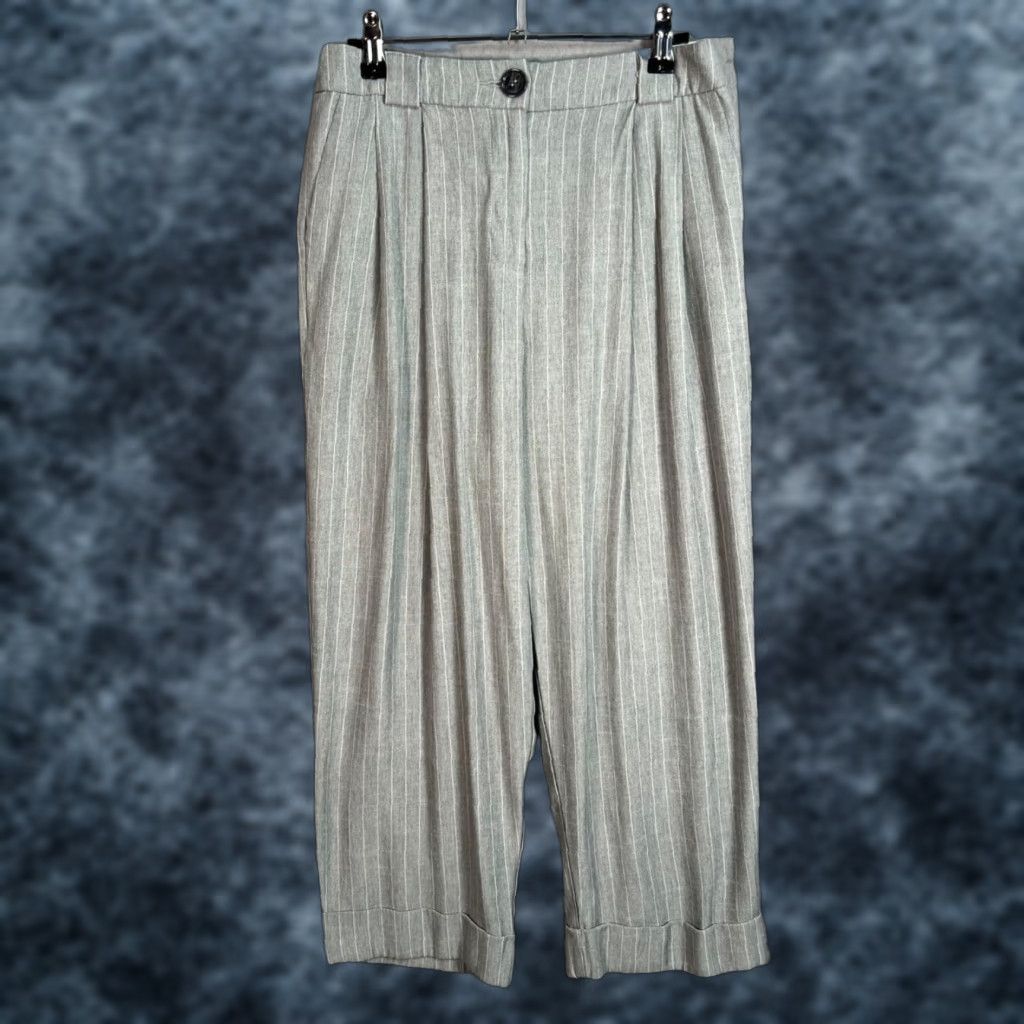 Asos ASOS Design Womens Grey Pinstripe High-Waisted Wide Leg Trousers Size 2 Petite Pants Womens Size 26" / US 2 / IT 38 - 1 Thumbnail