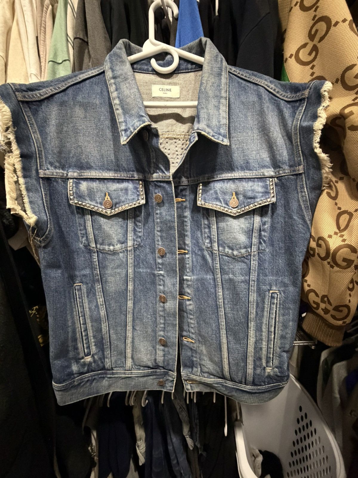 Celine CELINE Studded Heavy Duty Men's Denim Vest Size US XL / EU 56 / 4 - 6 Thumbnail