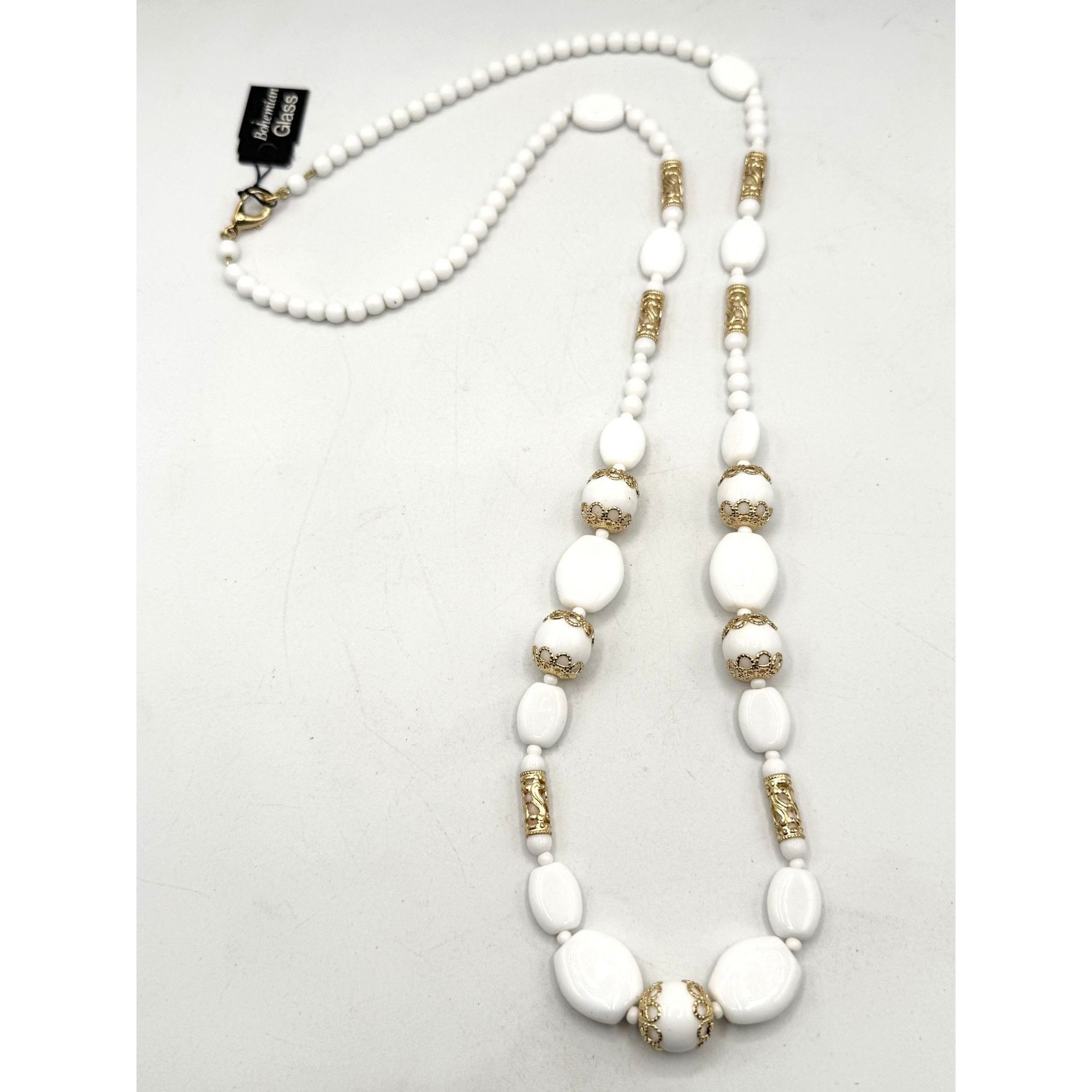 Vintage Vintage Bohemian Glass White NOS Beaded Necklace with Tag Size ONE SIZE - 1 Thumbnail