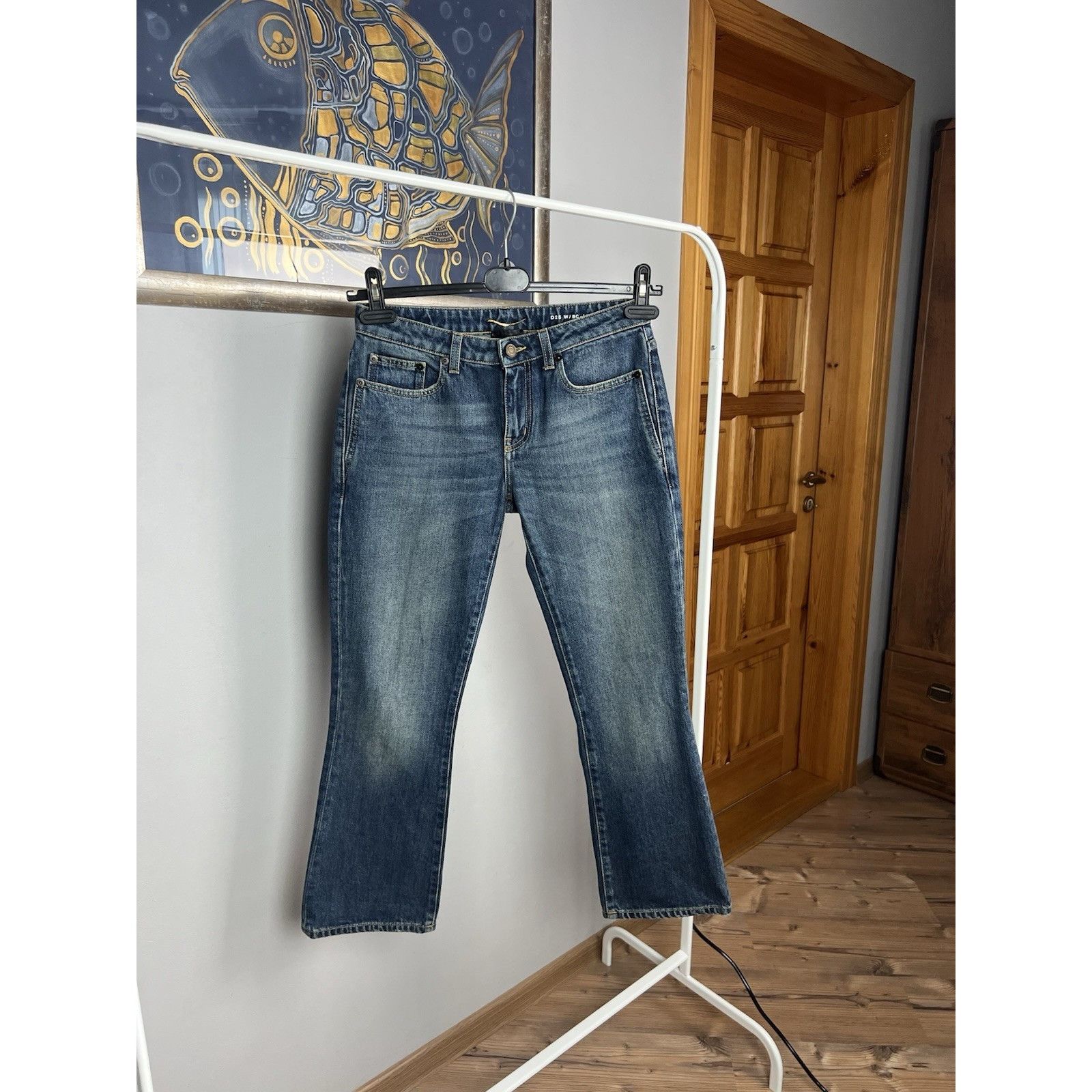 Saint Laurent Paris Saint Laurent Women`s Blue Distressed Denim Bootcut Cropped Size 24" / US 00 / IT 34 - 3 Thumbnail