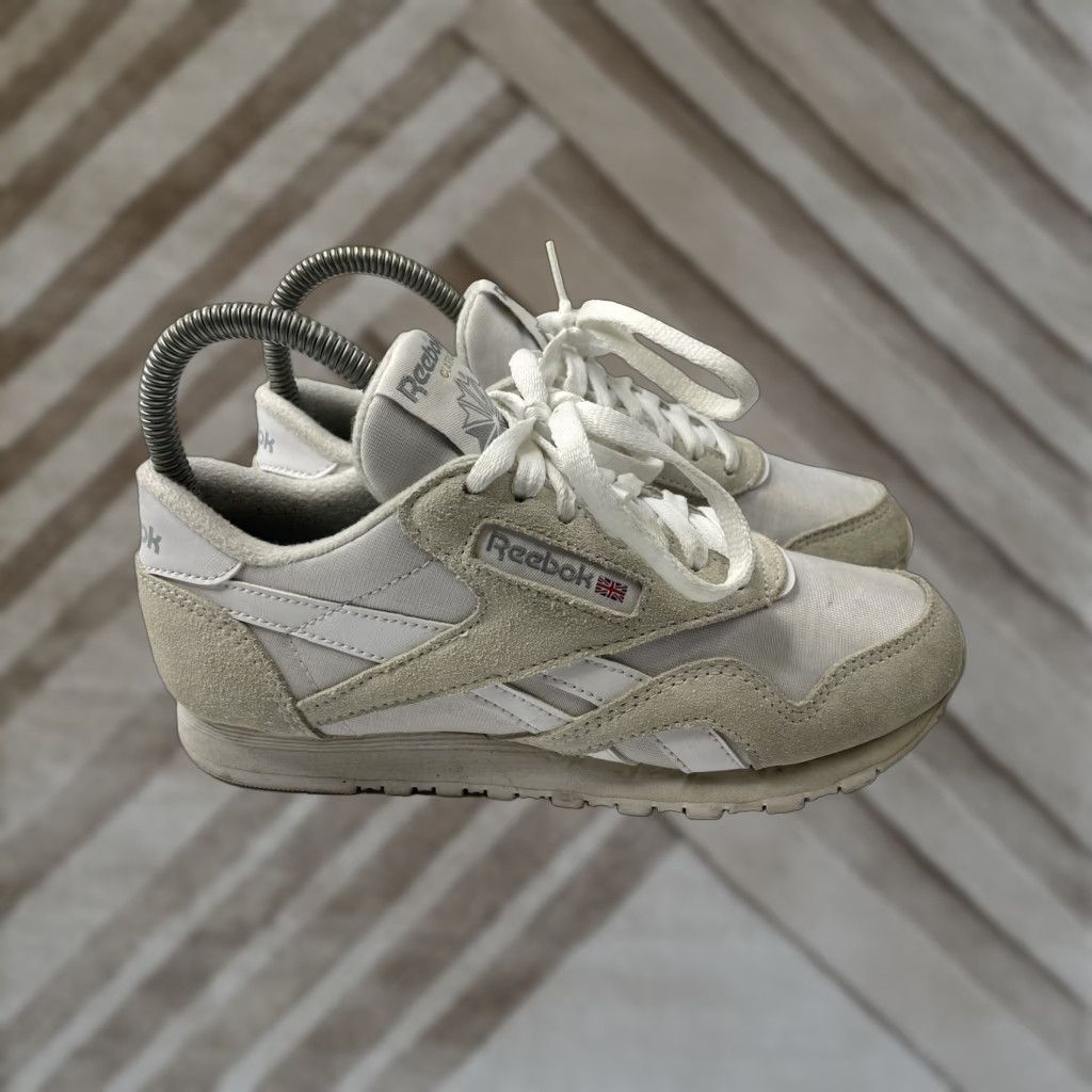 Reebok VINTAGE Reebok Women’s 5.5 Classic Nylon/Suede Sneakers 6394 White/Light Grey Womens Running Classic Shoes Size US 5.5 / IT 35.5 - 1 Thumbnail