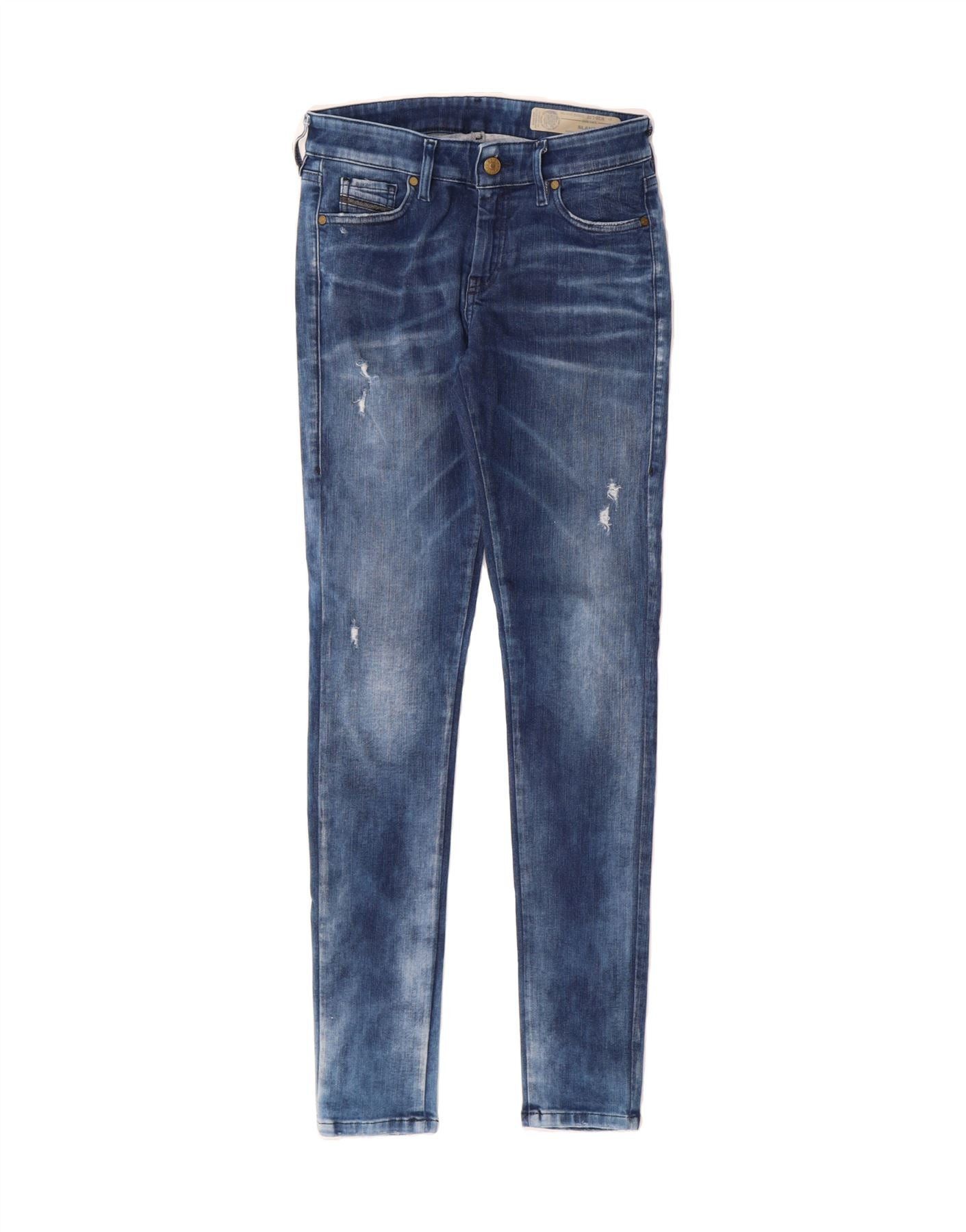 Diesel Womens Slandy Distressed Super Slim Skinny Jeans W28 L32 Blu Size 42" / US 20 - 1 Thumbnail