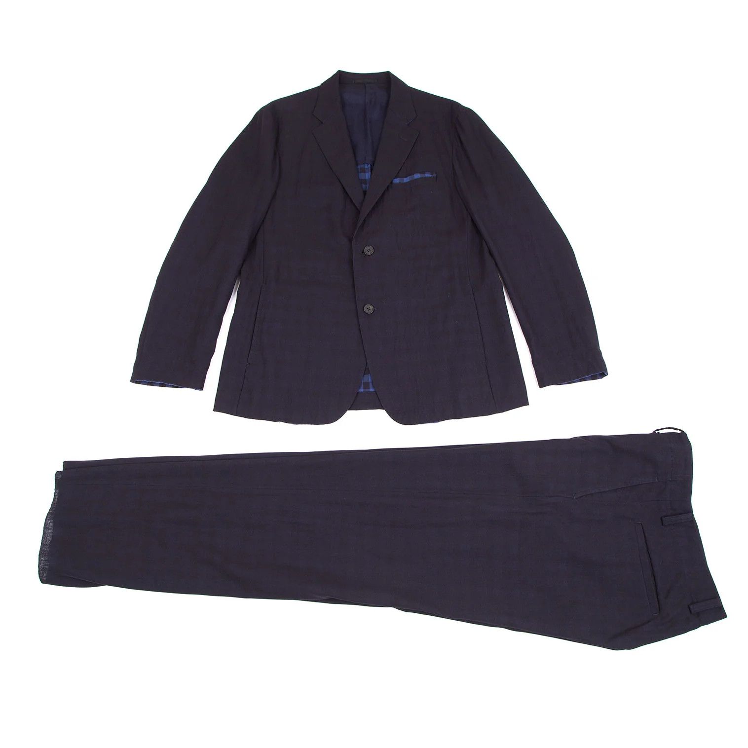 Issey Miyake Summer Wool Jacket in Navy with Check Pattern Size US XL / EU 56 / 4 - 16 Thumbnail