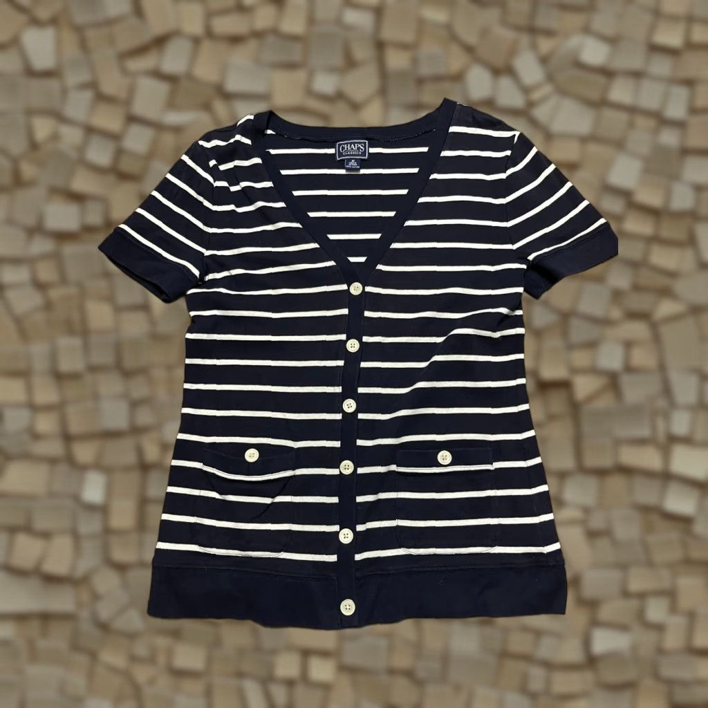 Chaps Chaps Shirt, Women's Size Medium, Navy White Striped, Button Up, Short Sleeve, Casual, Modern, Vintage: No, Regular Fit, White, M, Women Size M / US 6-8 / IT 42-44 - 1 Thumbnail