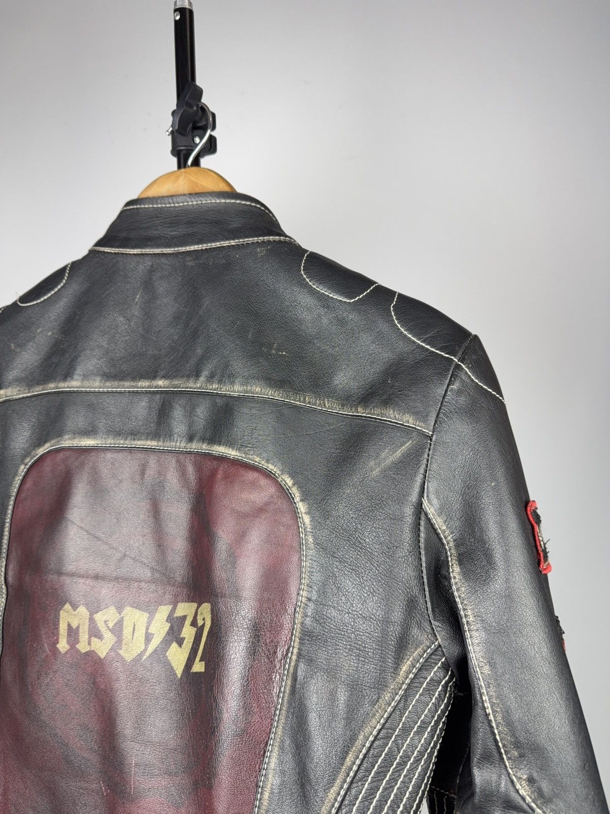 Mustang 00s Mustang Faded Leather Biker Jacket Vintage Racing Moto Size M / US 6-8 / IT 42-44 - 15 Thumbnail