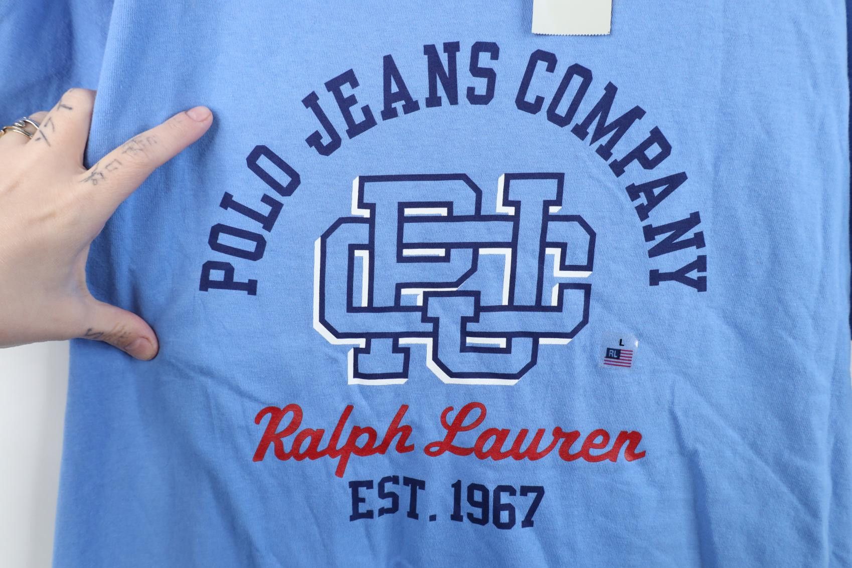 Polo Ralph Lauren Deadstock Vintage 90s Ralph Lauren Monogram T-Shirt Blue Size US L / EU 52-54 / 3 - 4 Thumbnail