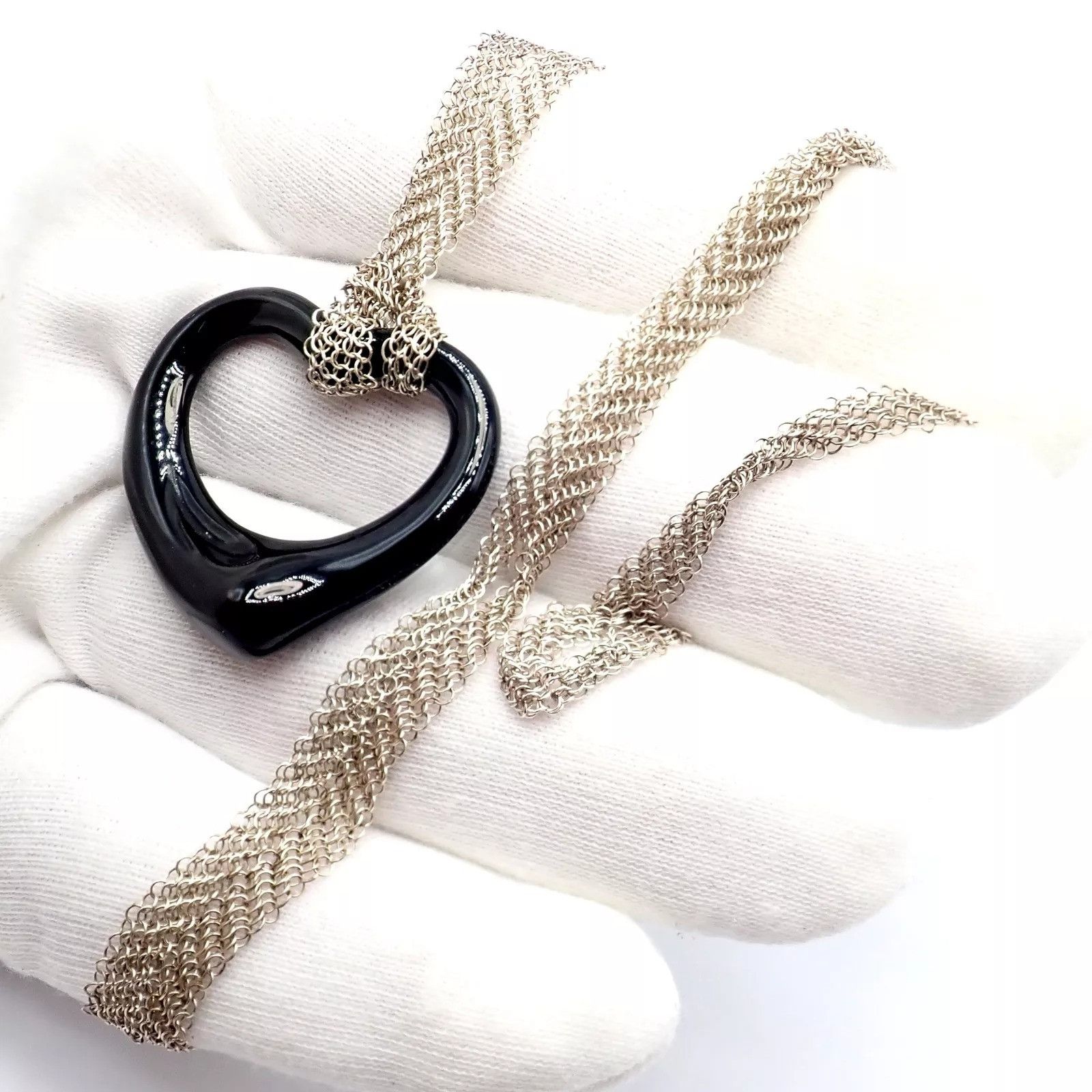 Tiffany & Co. Tiffany & Co Silver Open Onyx Heart Pendant 28" Necklace Size ONE SIZE - 7 Thumbnail