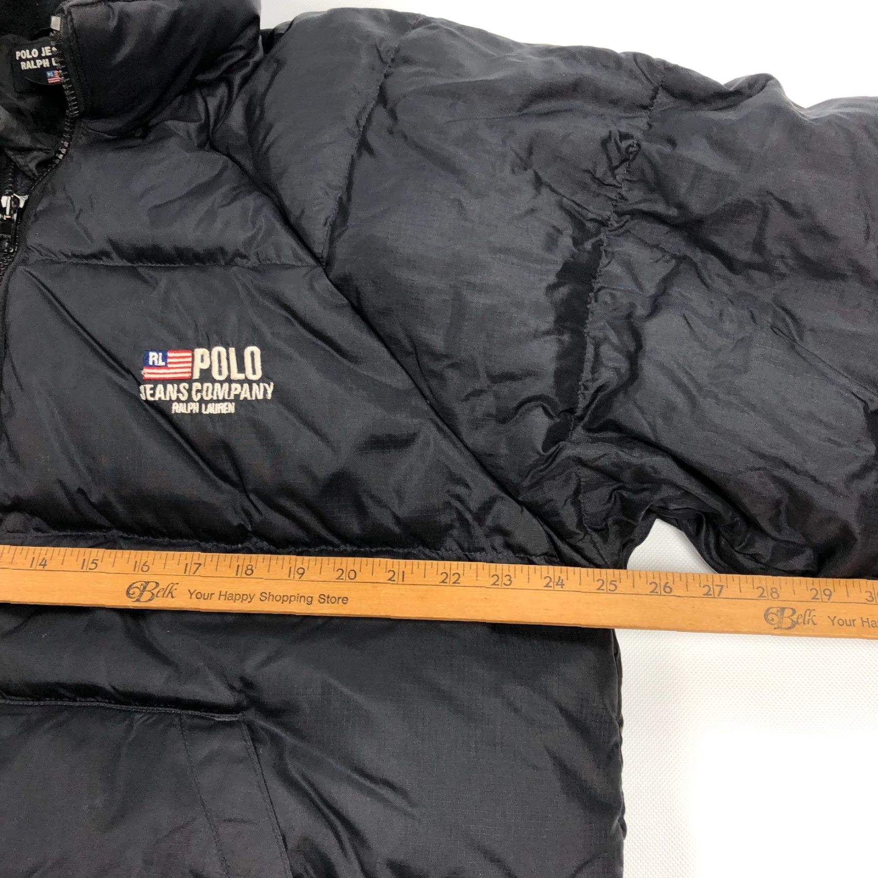 Ralph Lauren VINTAGE Ralph Lauren Puffer Jacket Polo Jeans Co Black L Down Filled Zip Velcro Stand-Up Collar Logo Quilted 90s Felt Men JACKET Size US L / EU 52-54 / 3 - 6 Thumbnail