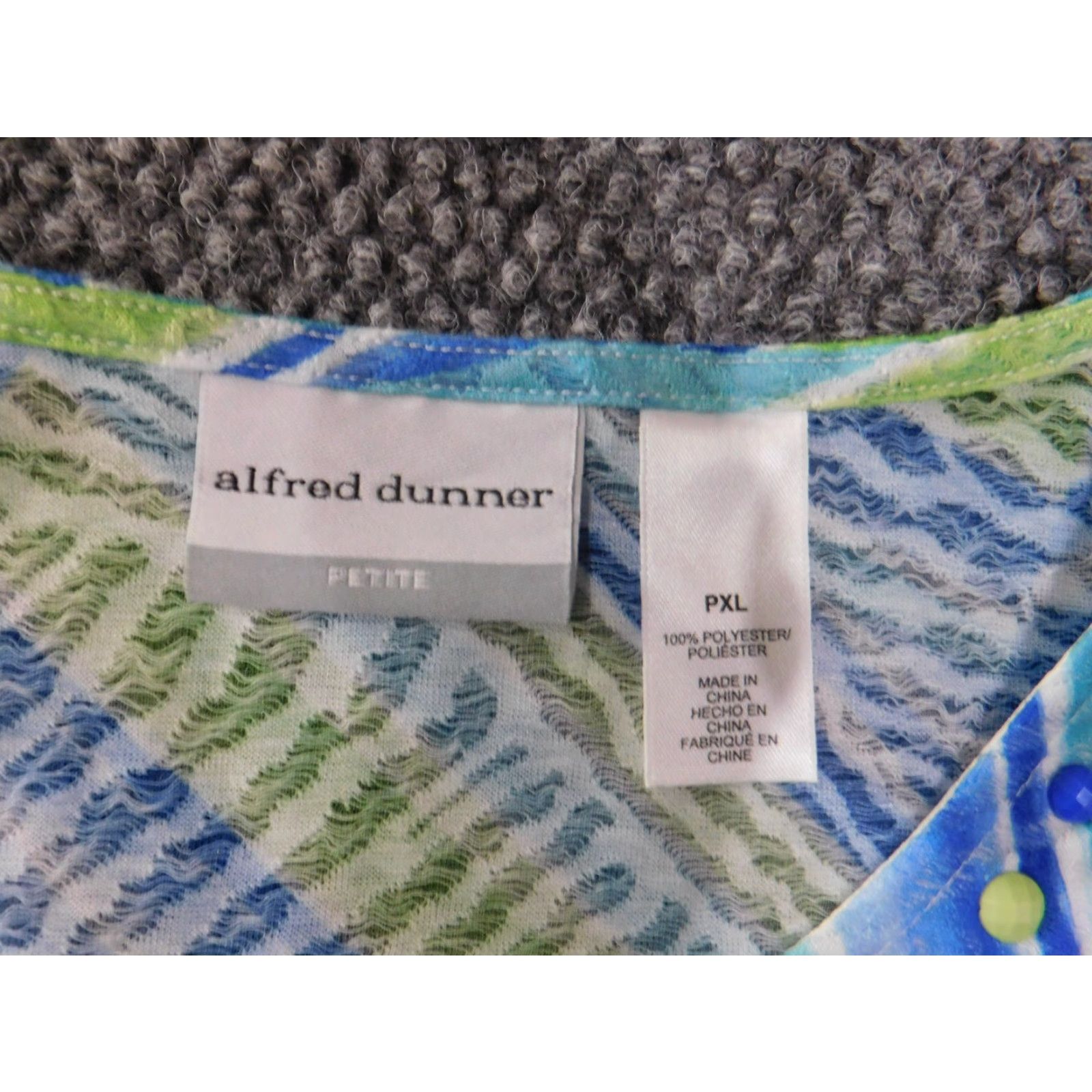 Vintage Alfred Dunner Top Geometric Beads Green Blue Womens Petite XL Polyester Size XL / US 12-14 / IT 48-50 - 5 Thumbnail